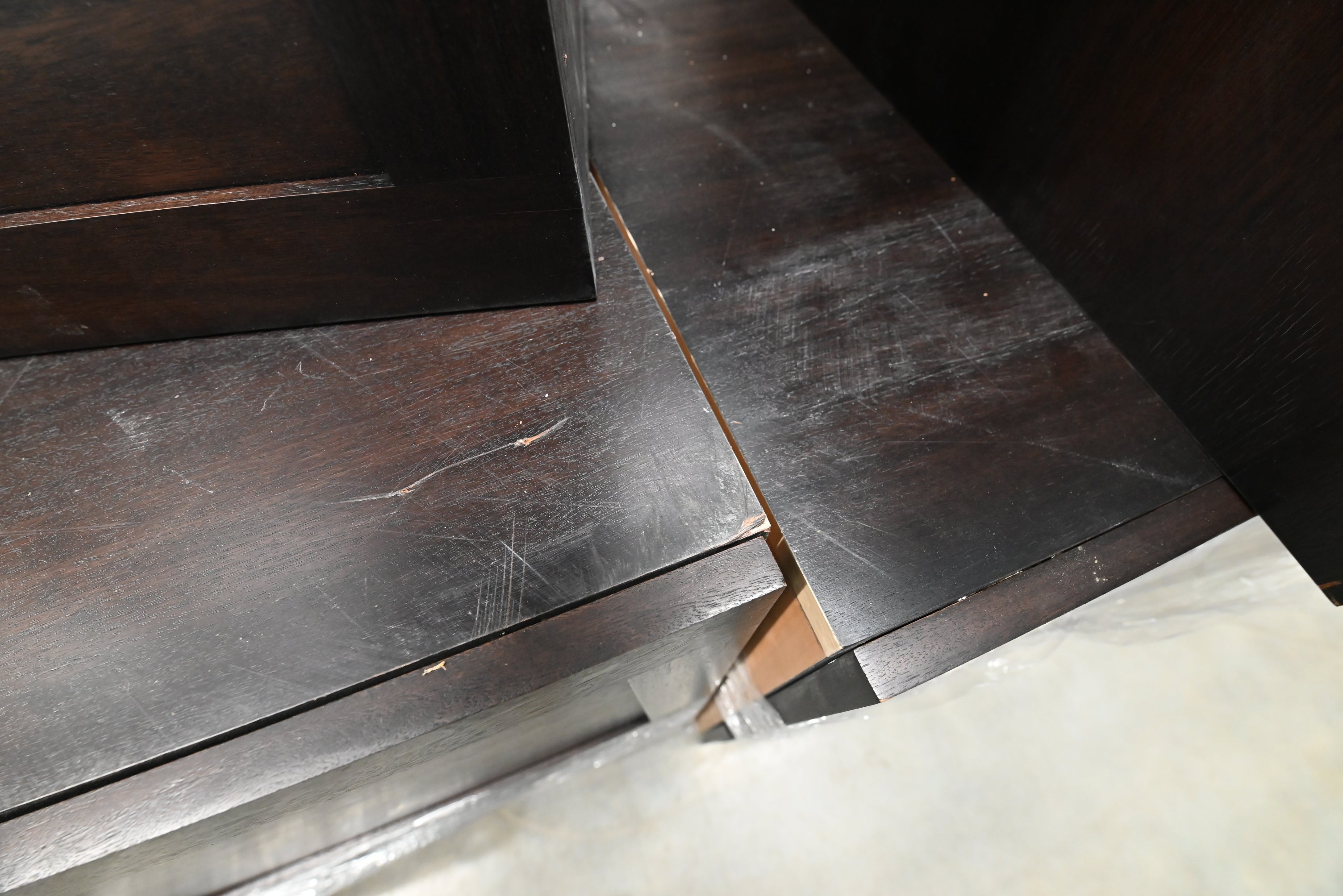 Transitional Dark Wooden Brown Kitchen with Island, Marble Countertops & Luxury Appliances