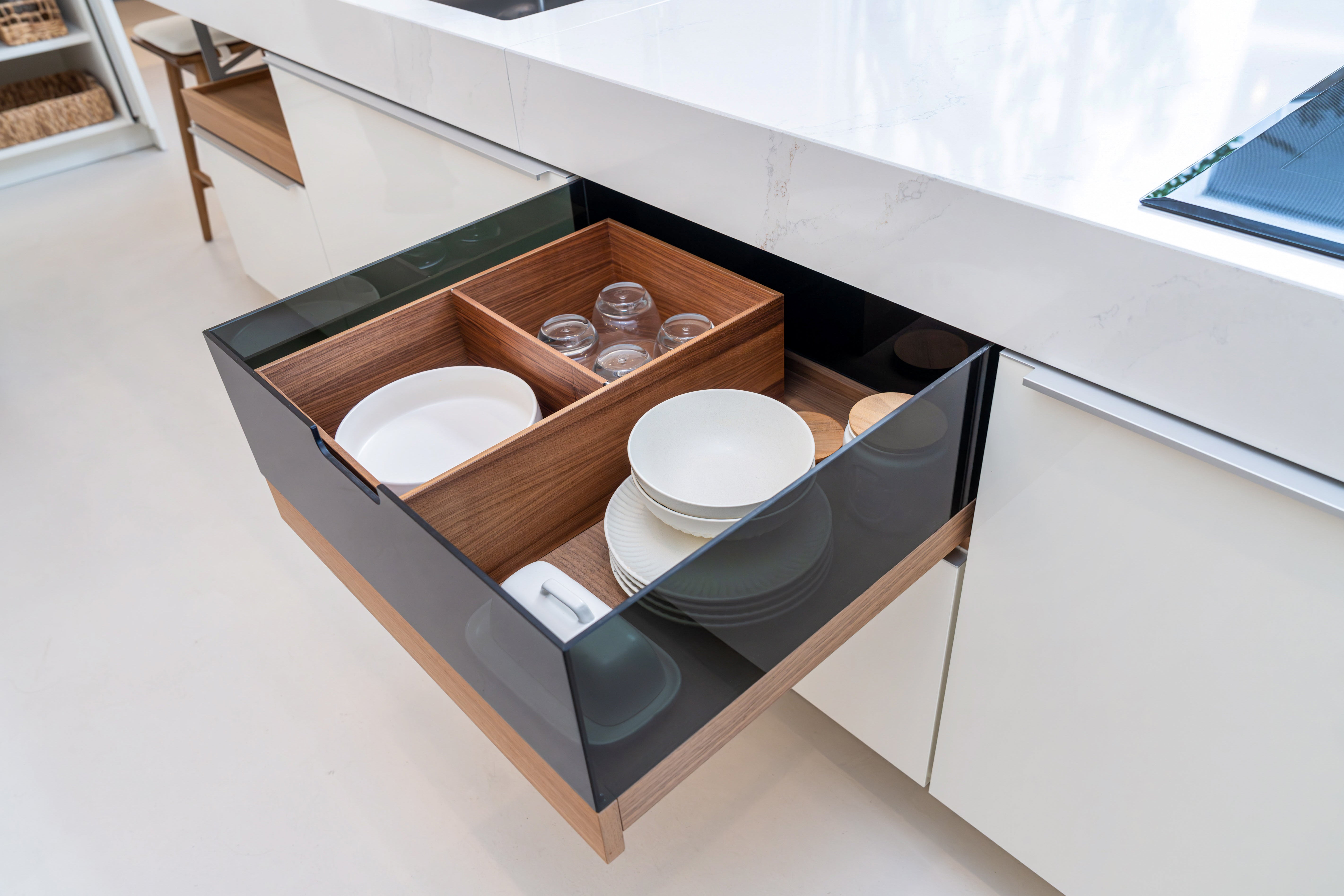 Poggenpohl +Modo High-Gloss Blossom White Kitchen Island