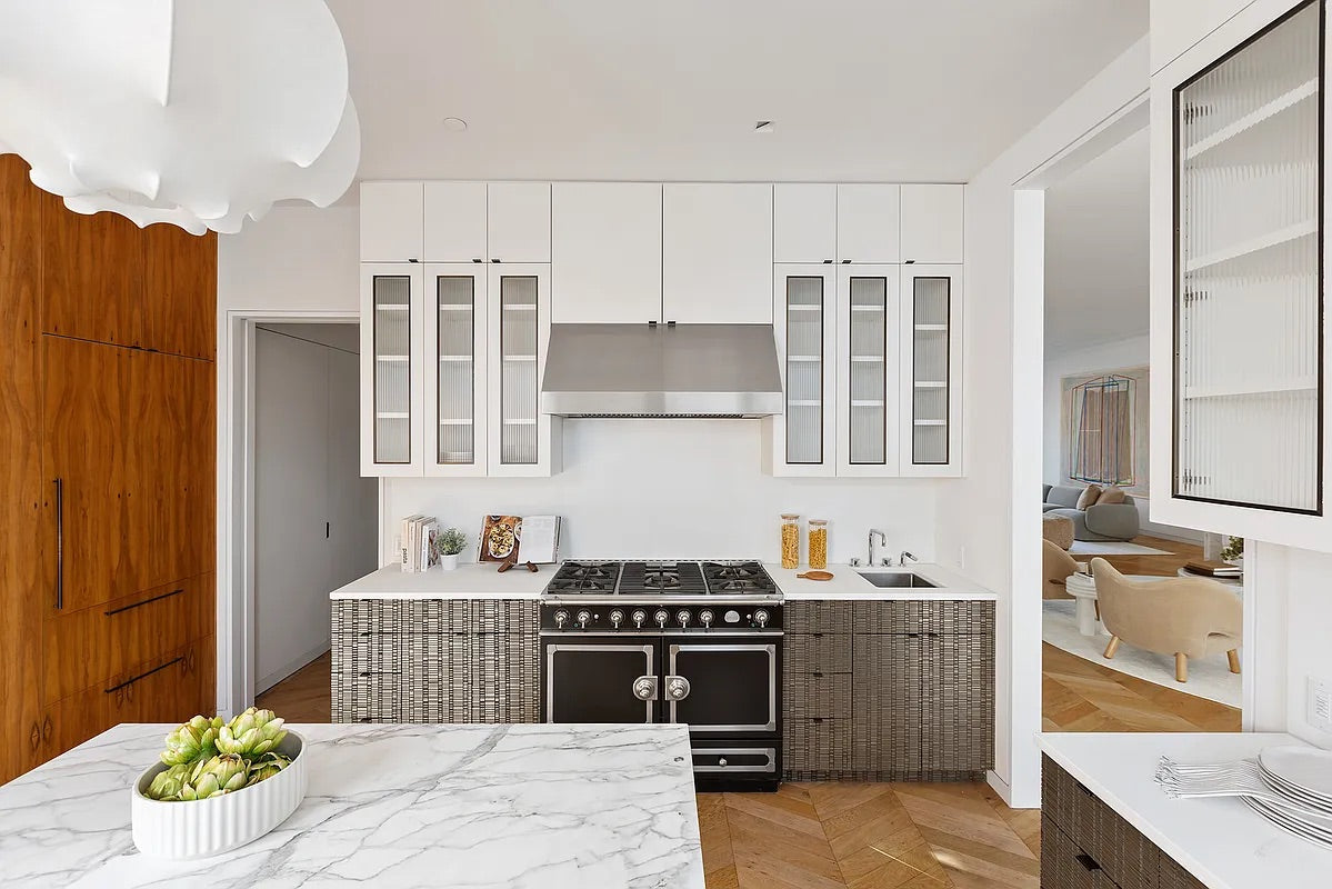 "The Maison Moderne" Kitchen with La Cornue CornuFé 110 Range and Marble Top Table