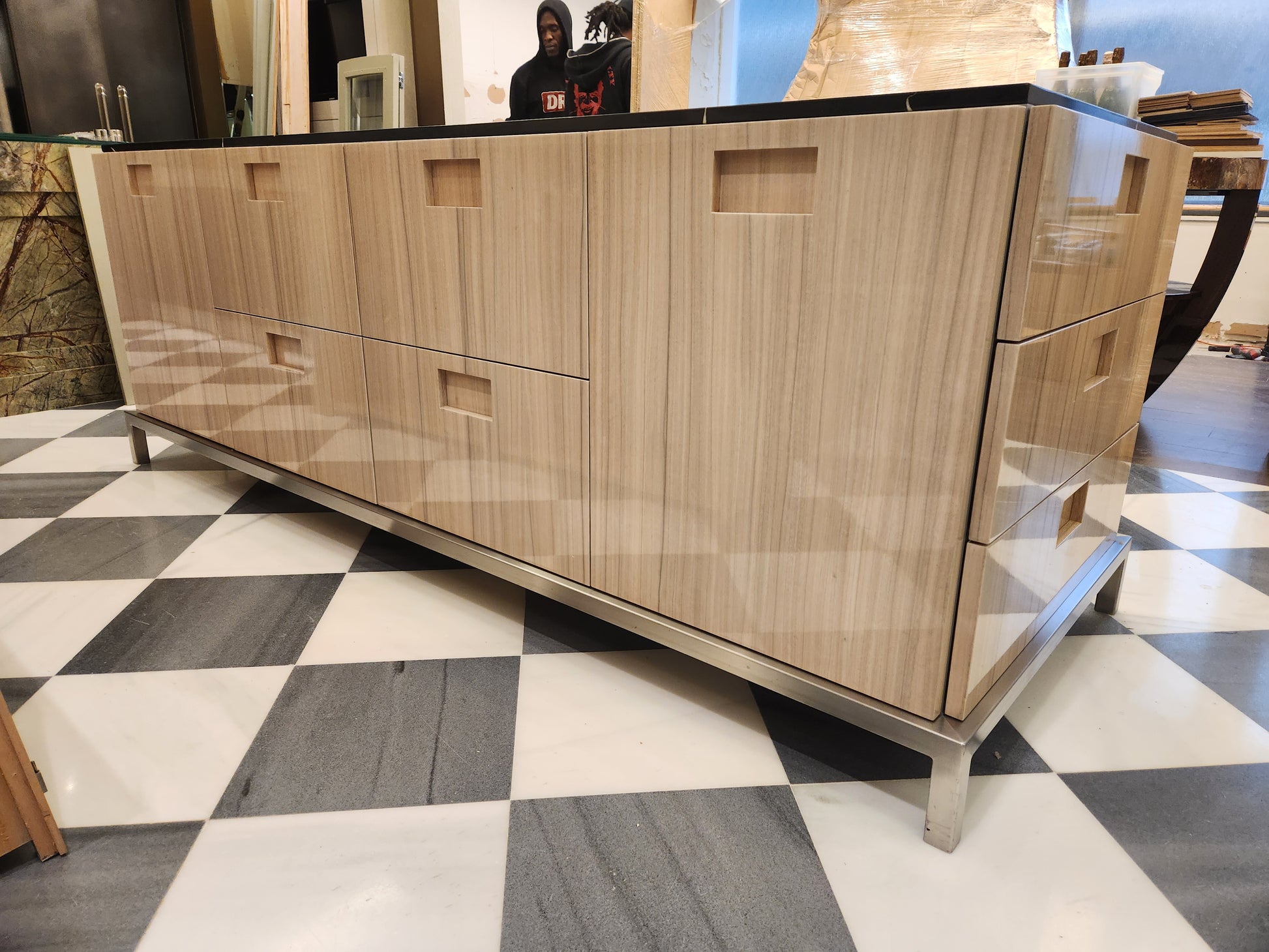 St. Charles Lacquer Paldao Freestanding Island with Dekton Countertop and Storage