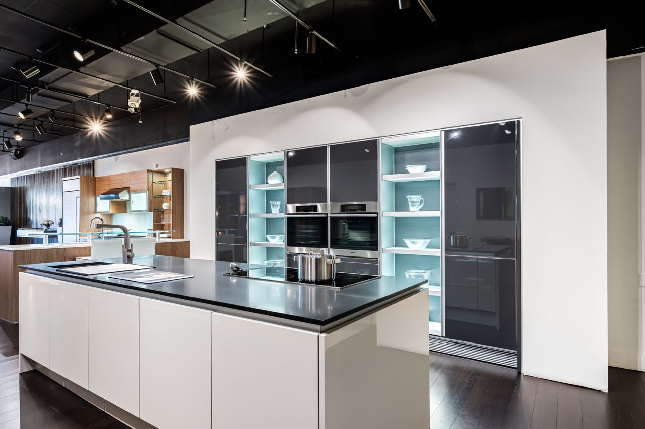 Poggenpohl Modern High Gloss Beige & Titan Grey Kitchen with Miele Appliances