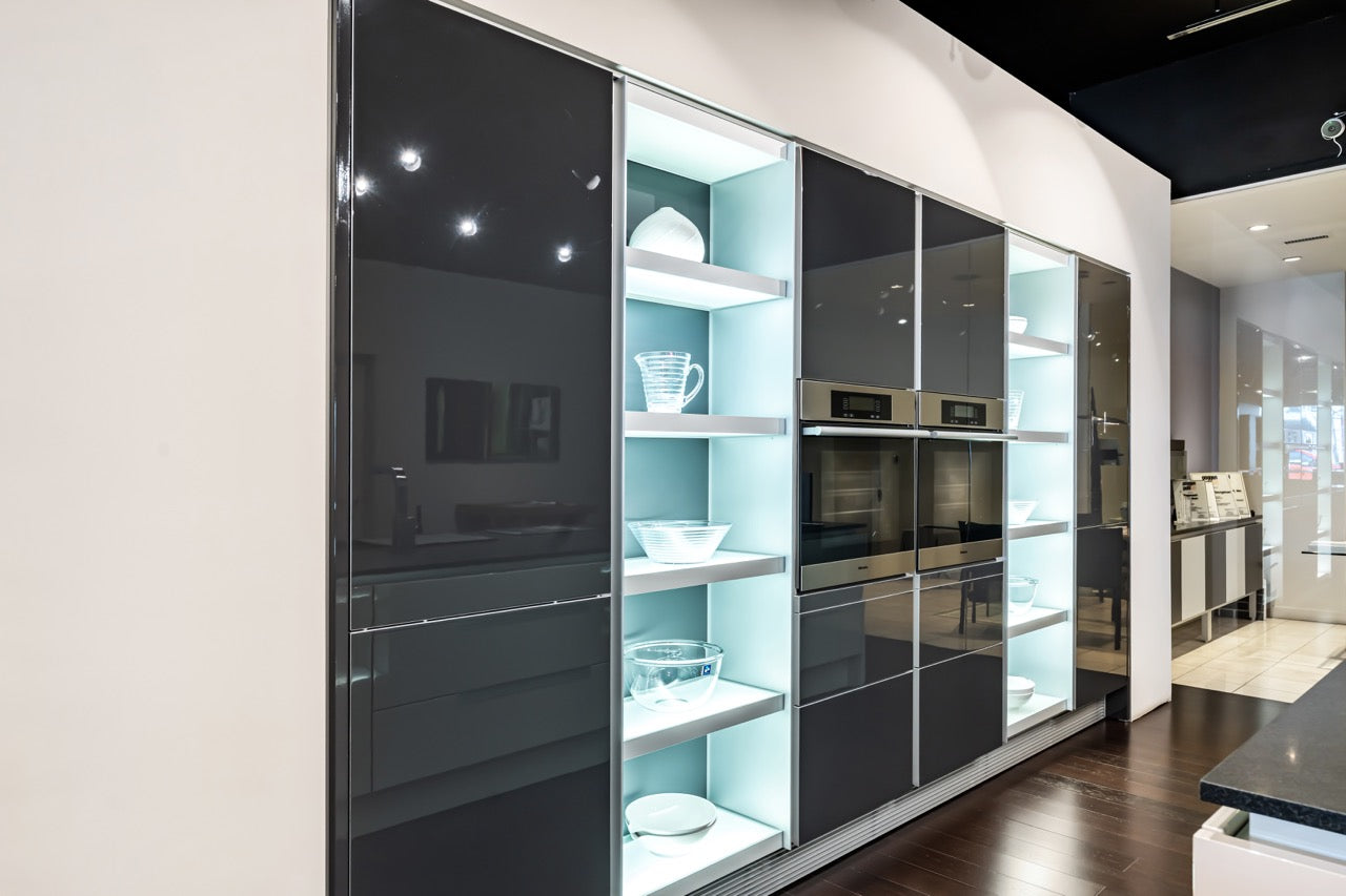 Poggenpohl Modern High Gloss Beige & Titan Grey Kitchen with Miele Appliances