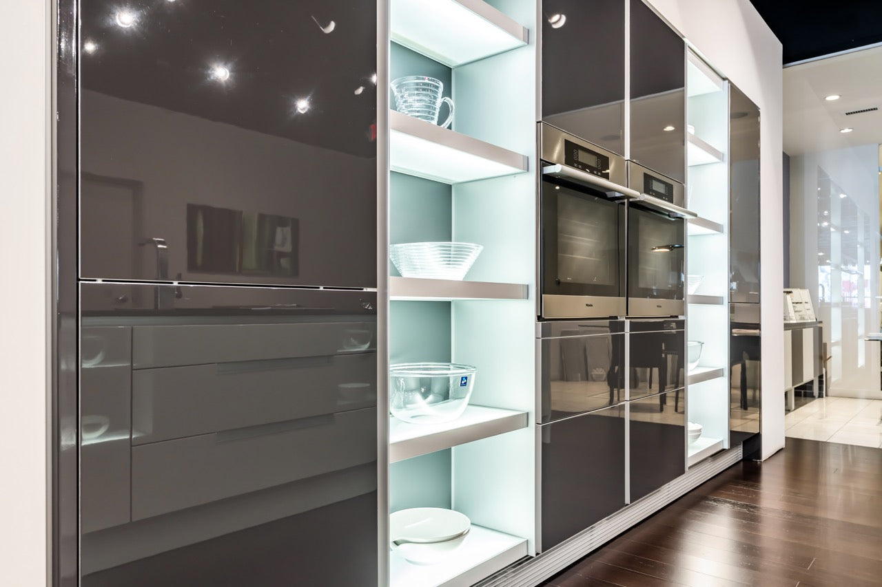 Poggenpohl Modern High Gloss Beige & Titan Grey Kitchen with Miele Appliances