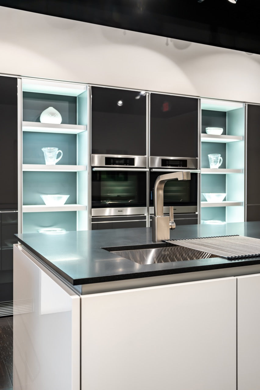 Poggenpohl Modern High Gloss Beige & Titan Grey Kitchen with Miele Appliances