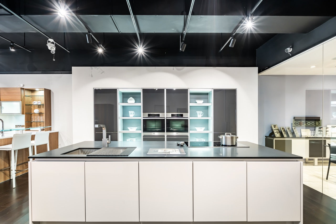Poggenpohl Modern High Gloss Beige & Titan Grey Kitchen with Miele Appliances