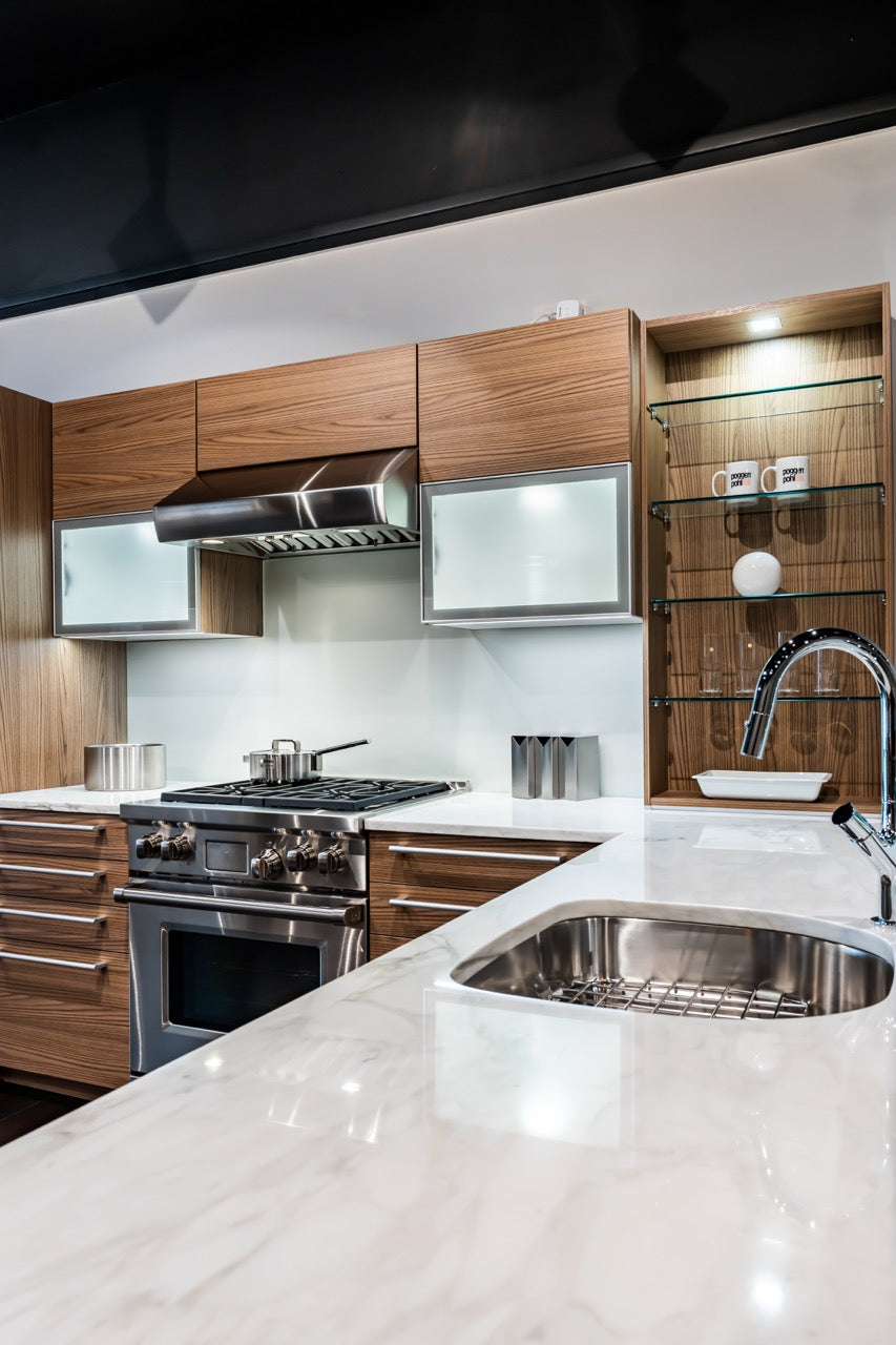 Poggenpohl Modern Brown Elm Kitchen with Wolf & Sub-Zero Appliances
