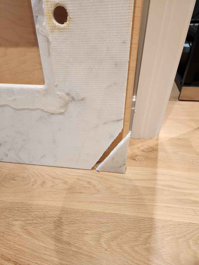 Custom Transitional Natural Wood Toned Butler's Pantry with Marble Countertops