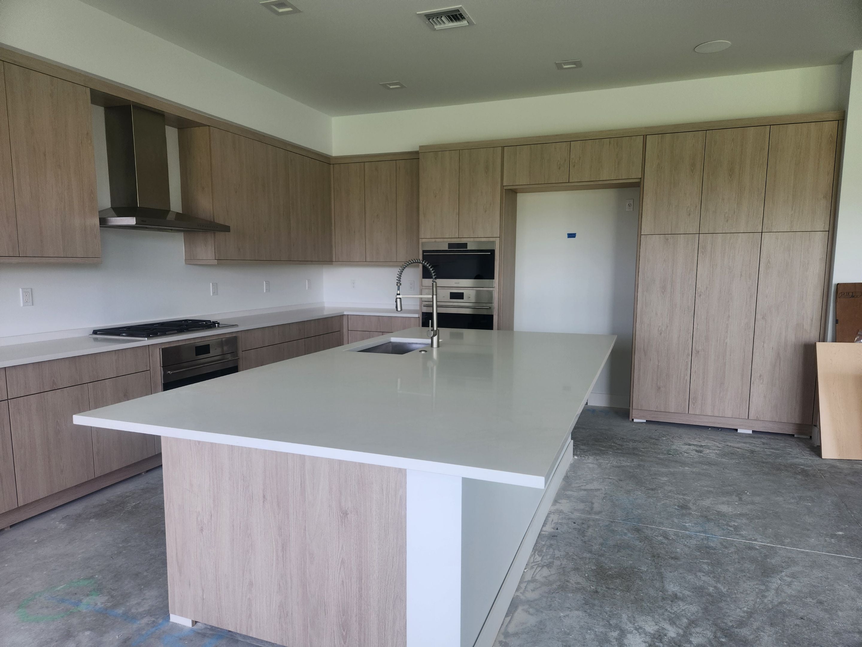 Cabico Sandy Oak Transitional Kitchen with Island & Wolf Appliances