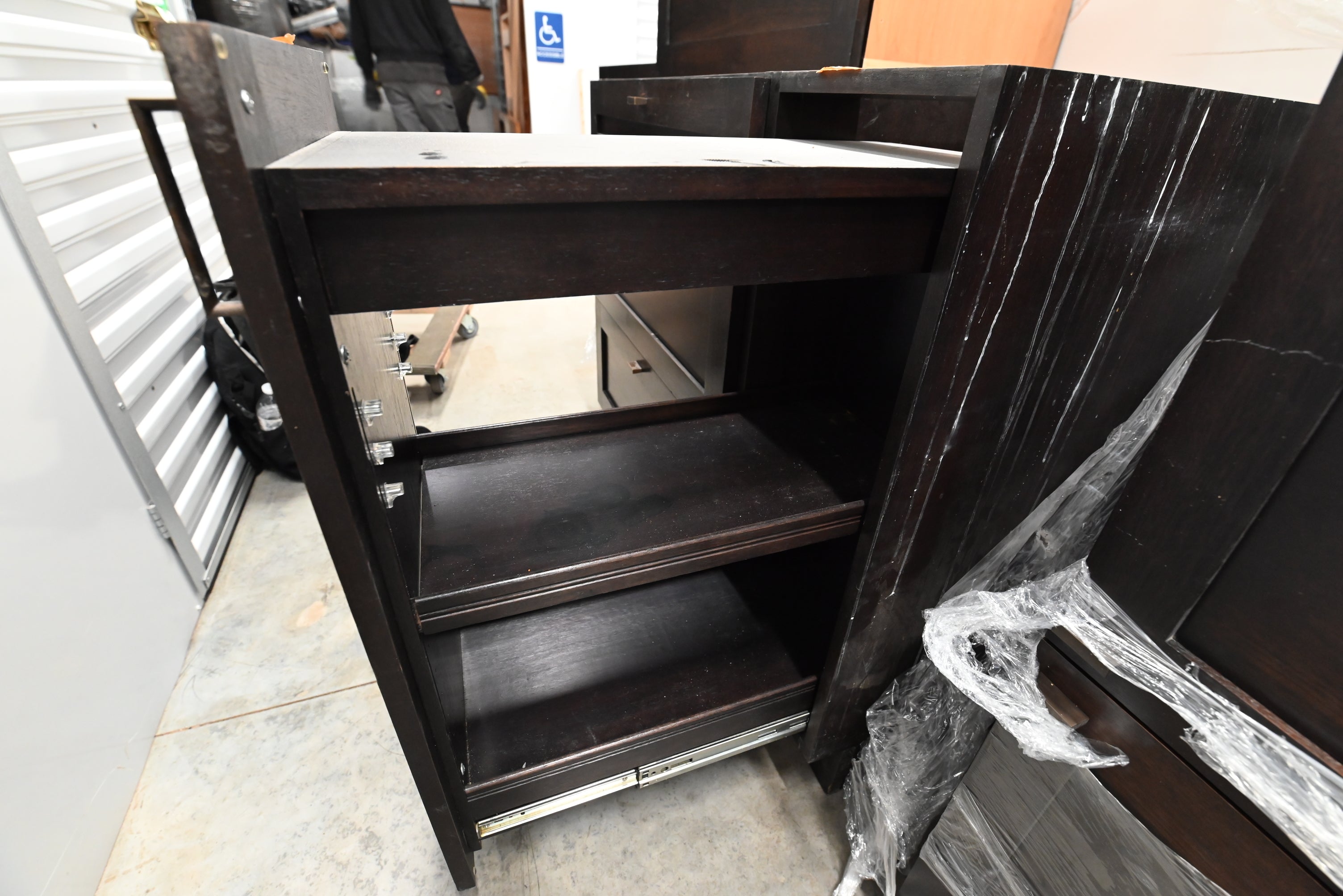 Transitional Dark Wooden Brown Kitchen with Island, Marble Countertops & Luxury Appliances