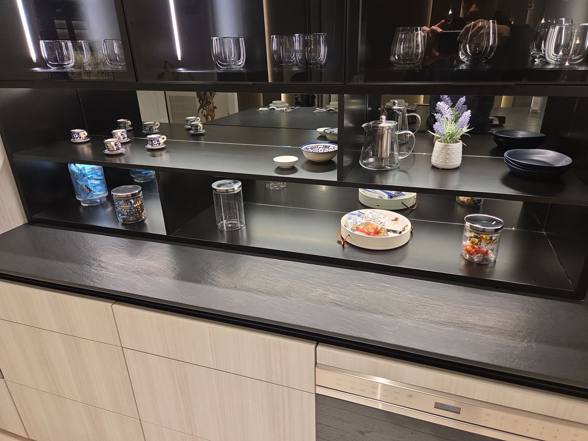 DOCA Modern Wood Veneer Black Kitchen with Island & Appliances
