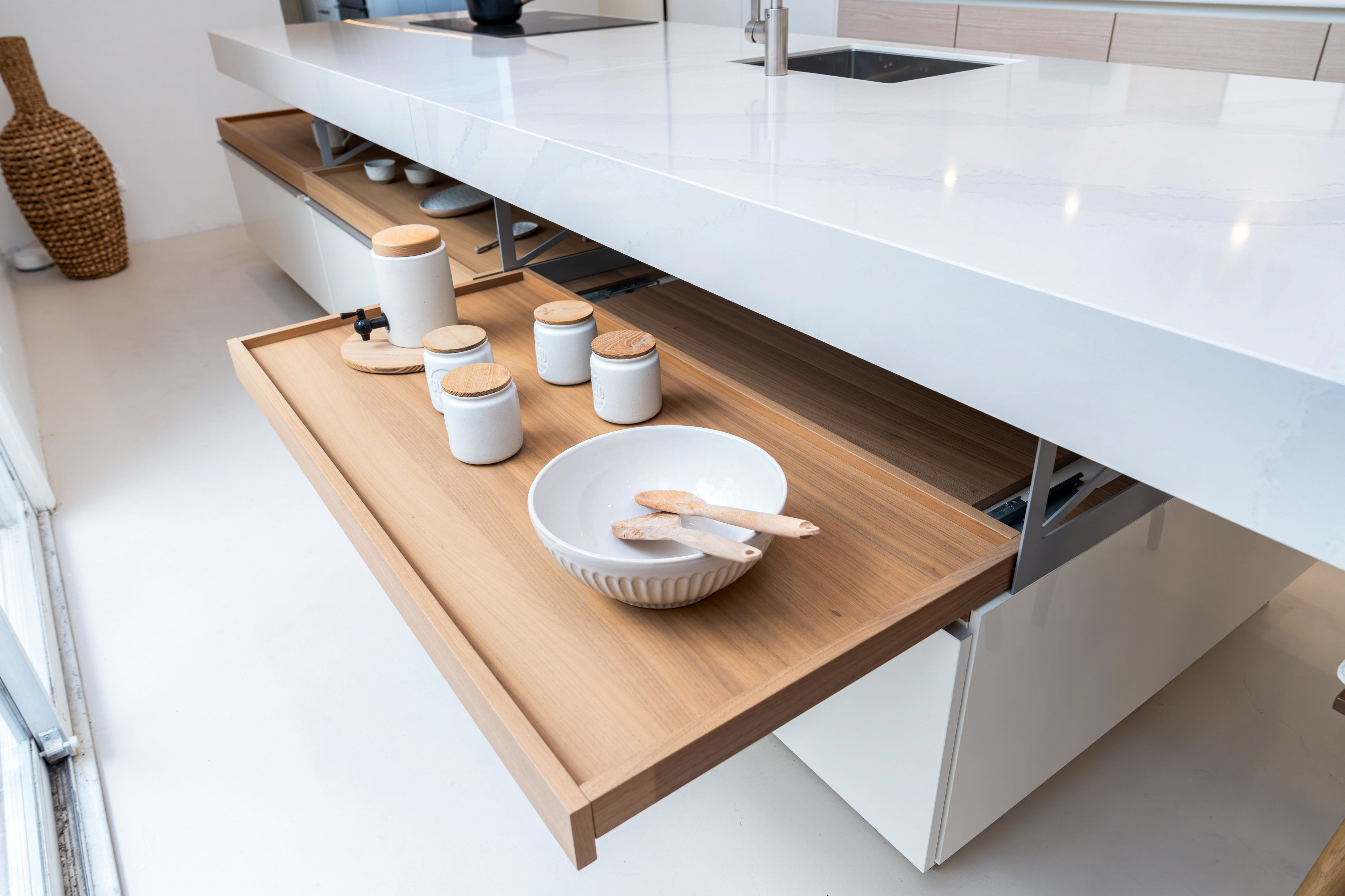Poggenpohl +Modo High-Gloss Blossom White Kitchen Island