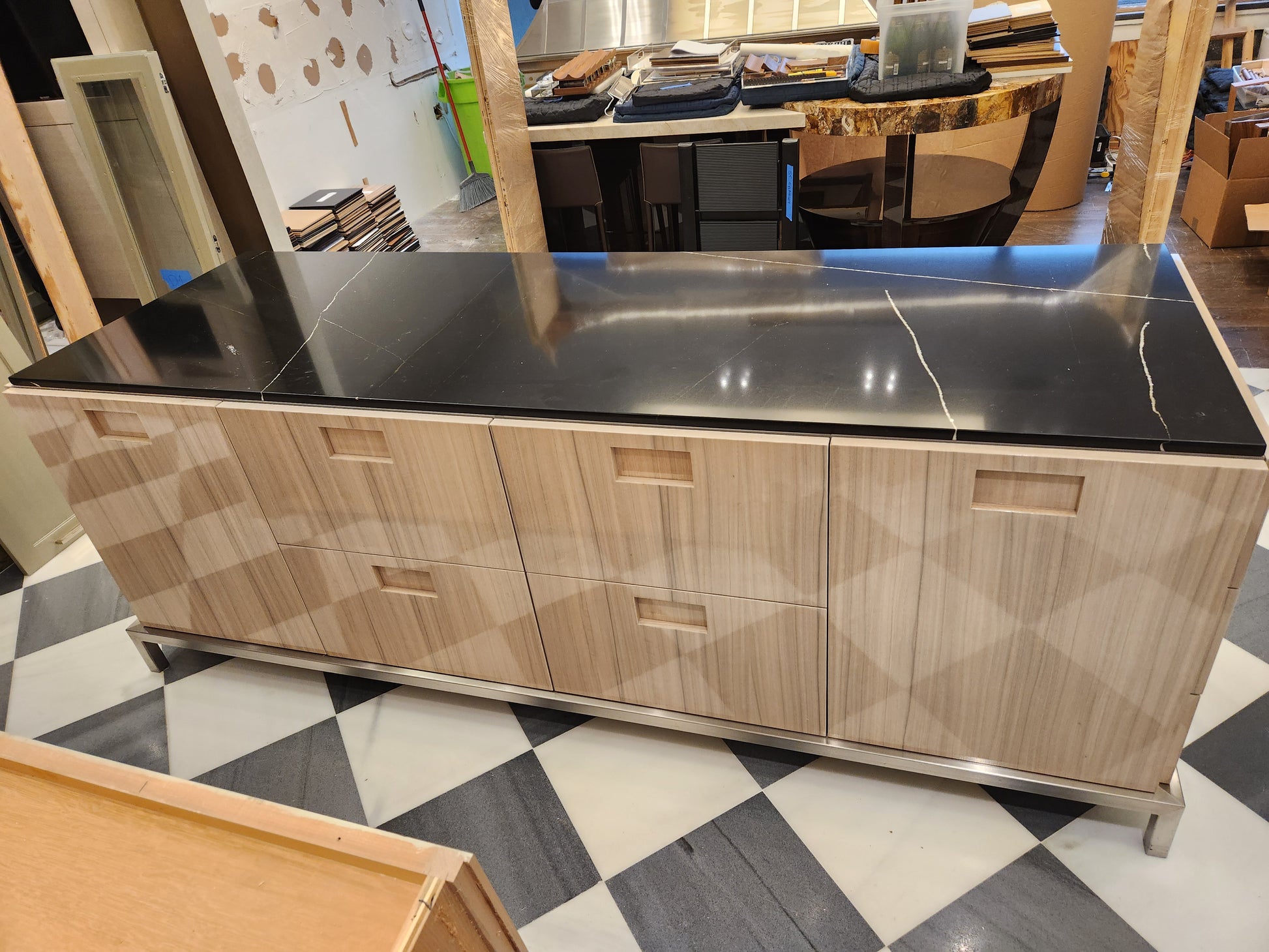 St. Charles Lacquer Paldao Freestanding Island with Dekton Countertop and Storage