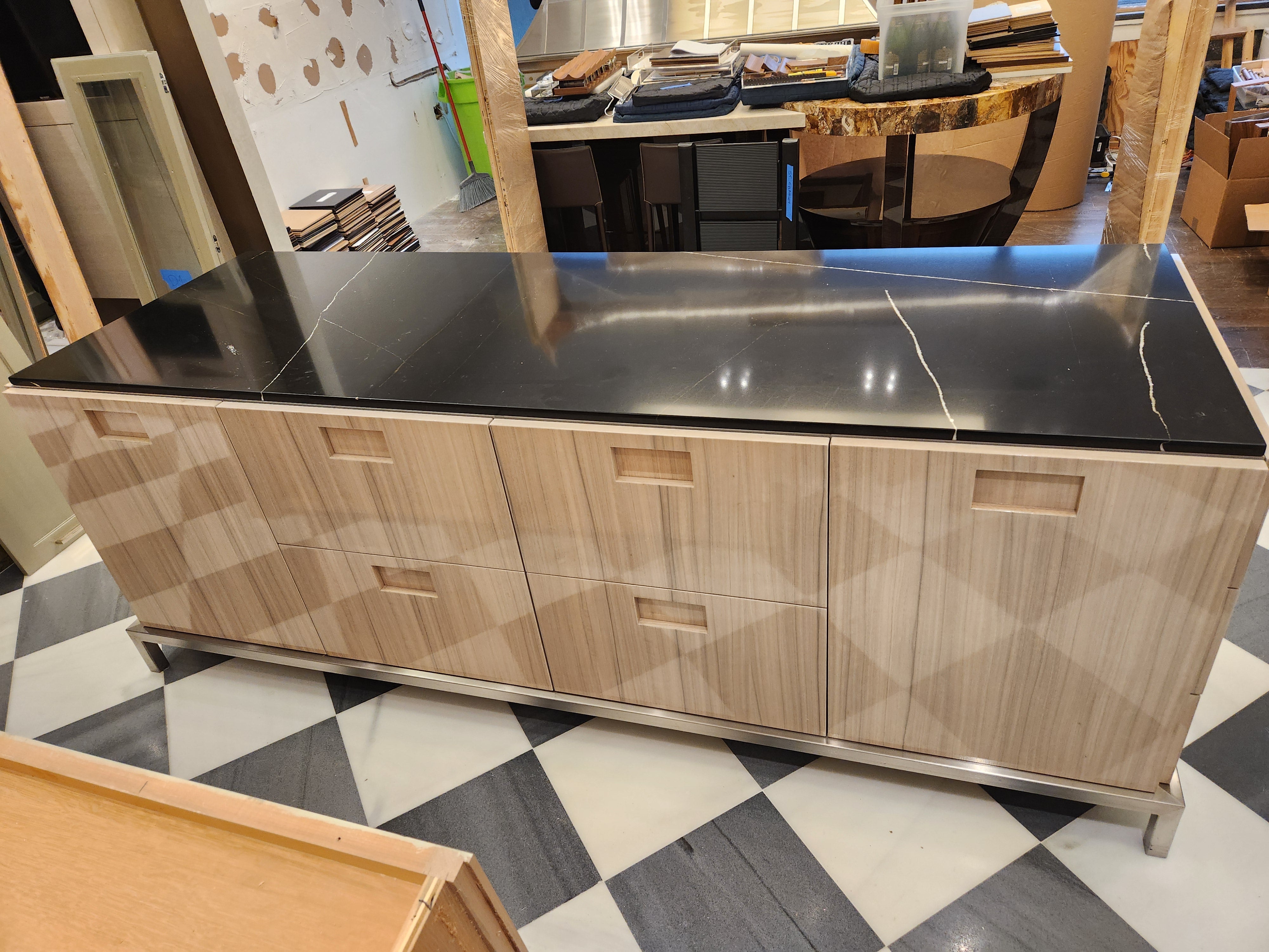 St. Charles Lacquer Paldao Freestanding Island with Dekton Countertop and Storage