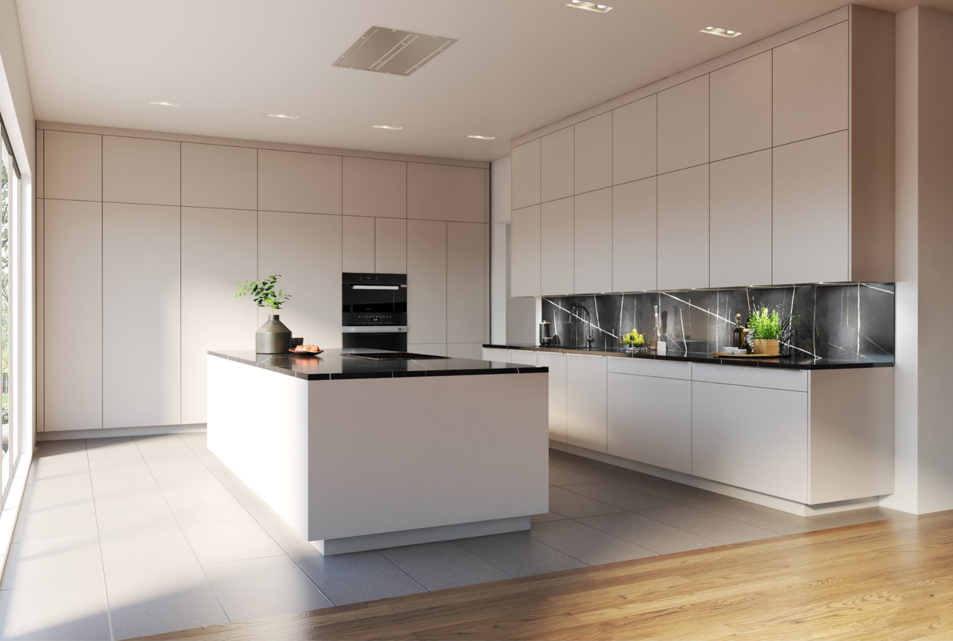 Poggenpohl Pebble Grey Matte Modern Kitchen with Miele Appliances