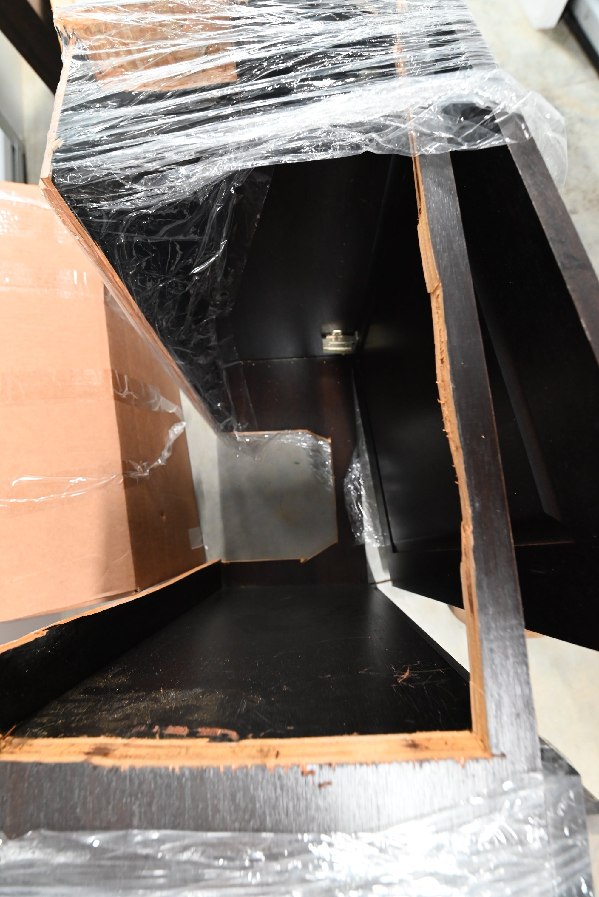 Transitional Dark Wooden Brown Kitchen with Island, Marble Countertops & Luxury Appliances