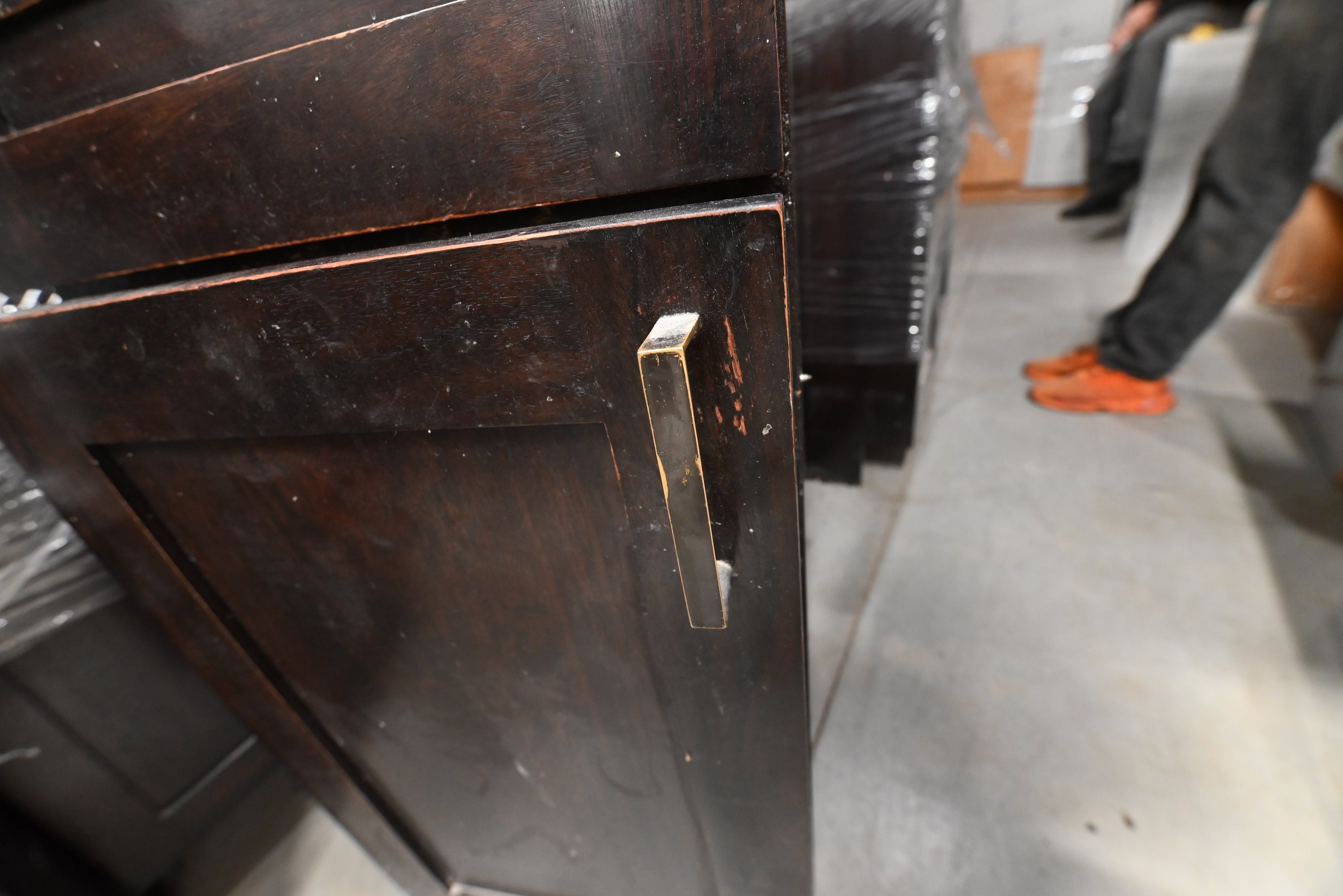 Transitional Dark Wooden Brown Kitchen with Island, Marble Countertops & Luxury Appliances