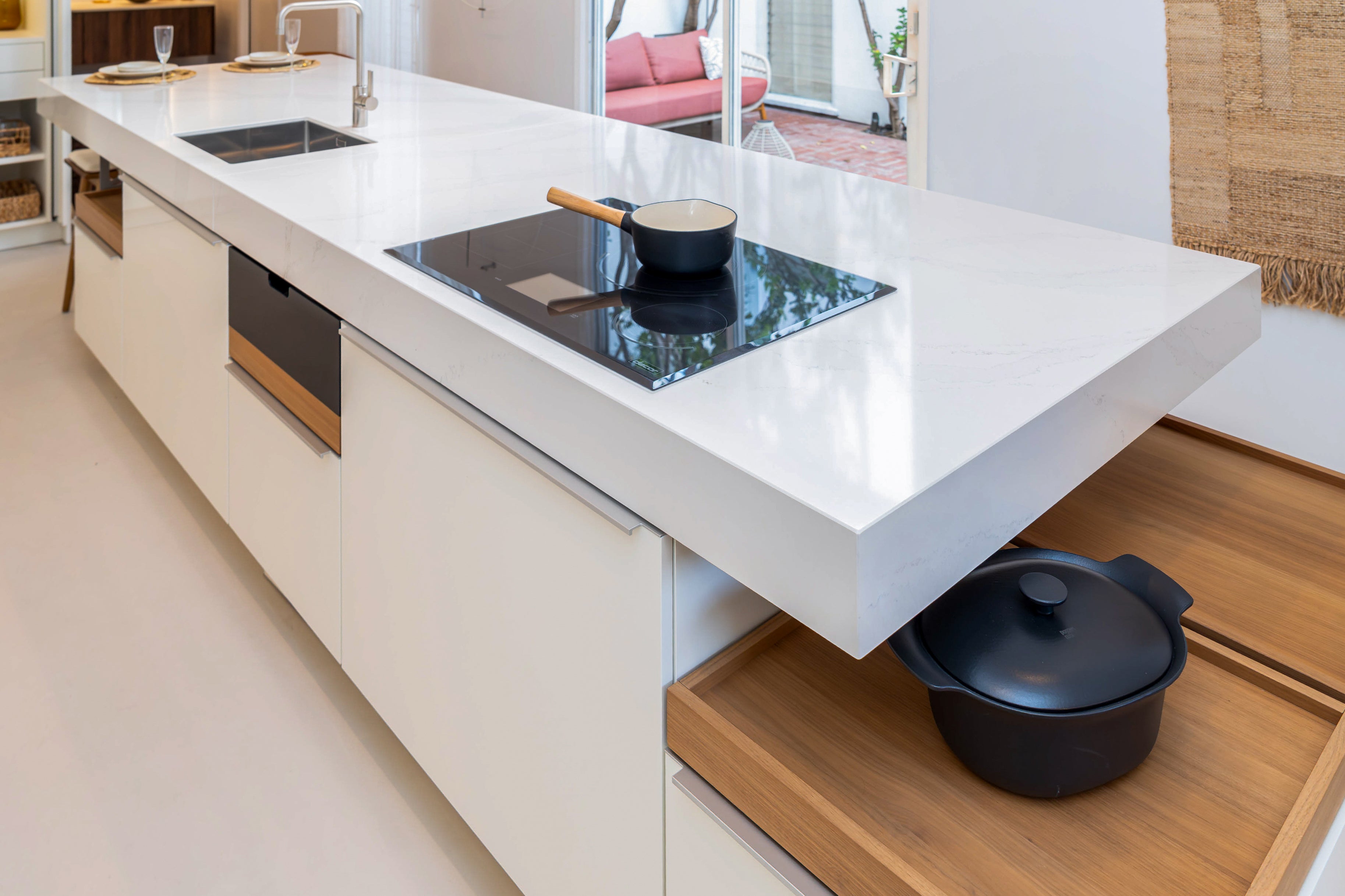 Poggenpohl +Modo High-Gloss Blossom White Kitchen Island