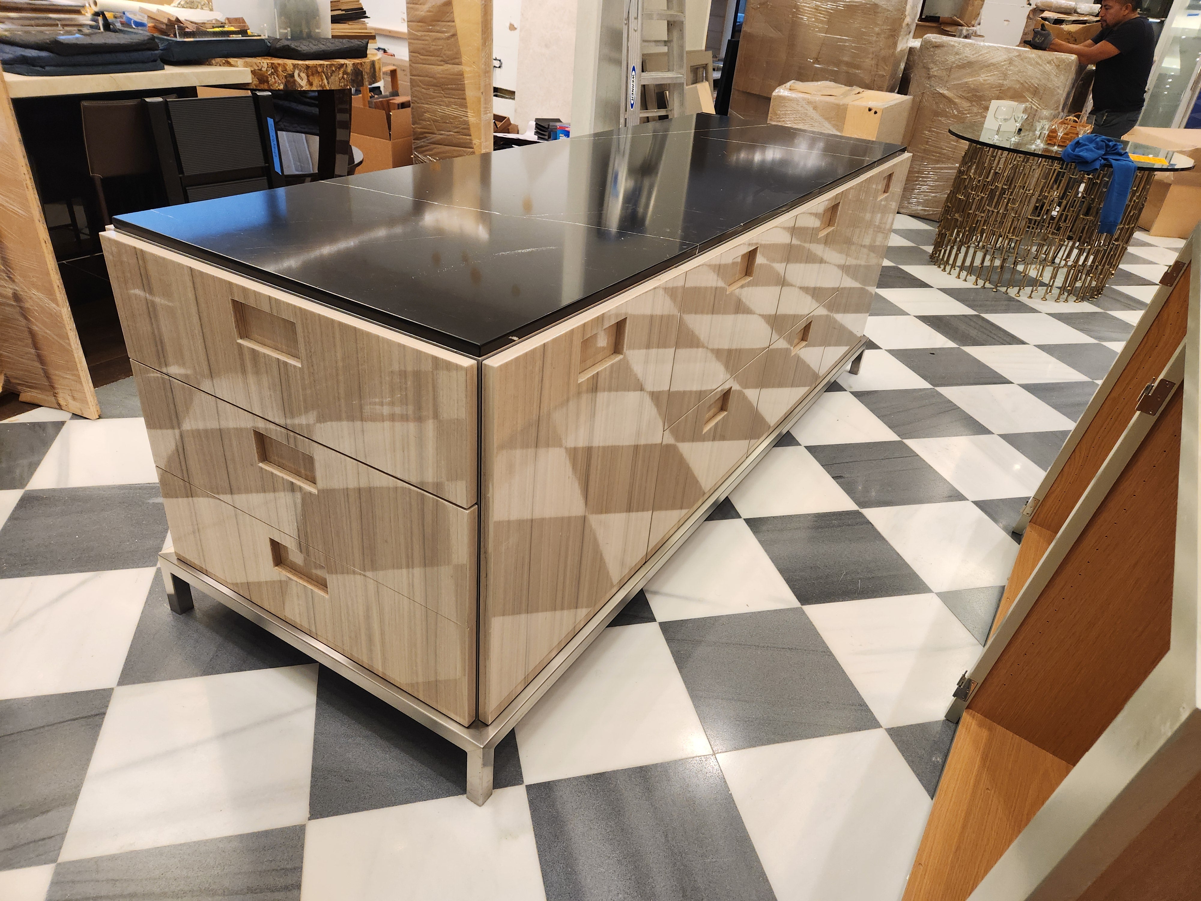 St. Charles Lacquer Paldao Freestanding Island with Dekton Countertop and Storage