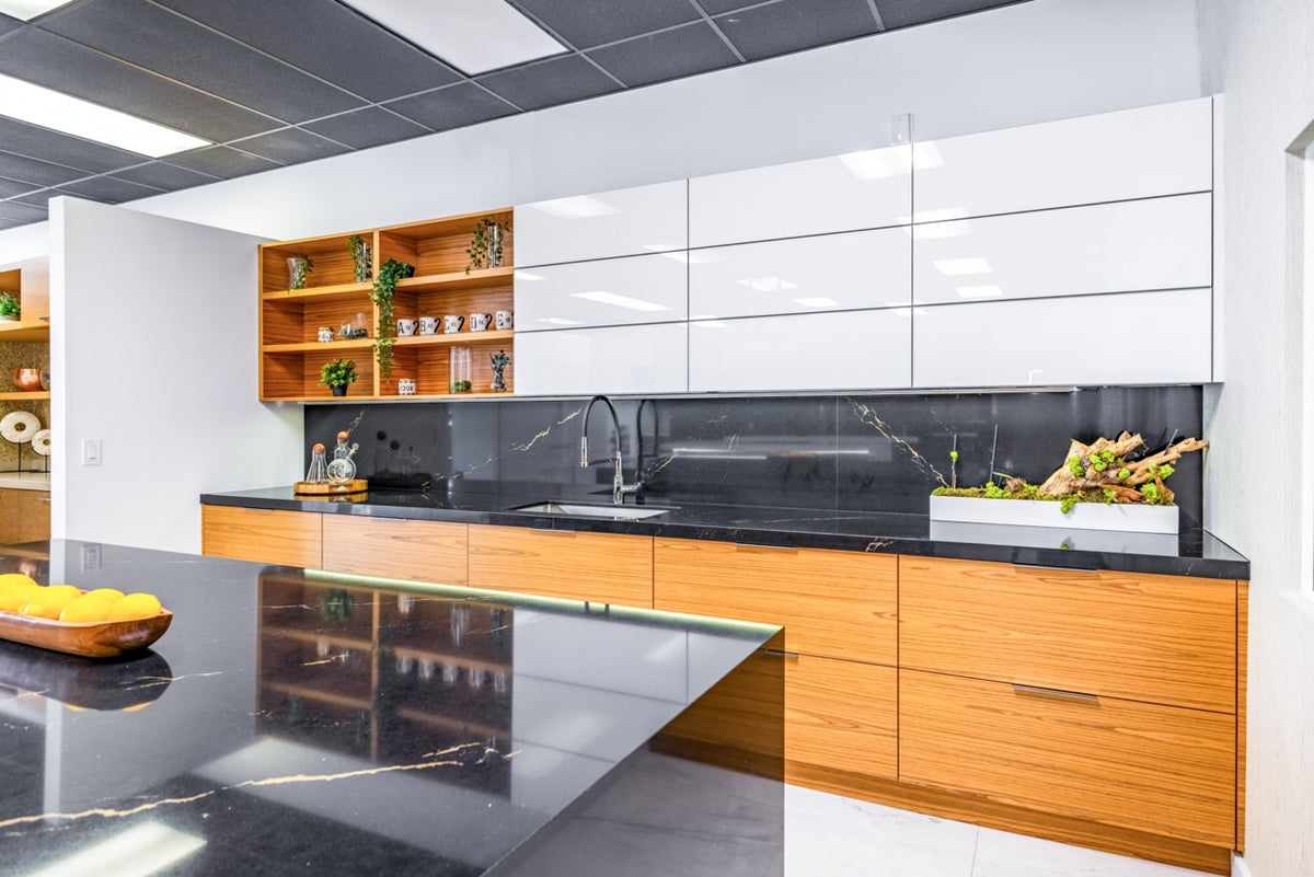 Bellmont Modern Teak Wood Veneer Wet Bar with Island