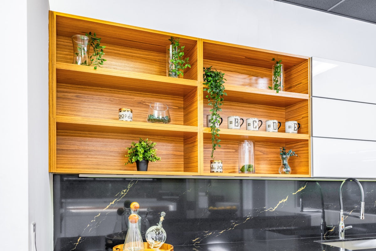 Bellmont Modern Teak Wood Veneer Wet Bar with Island