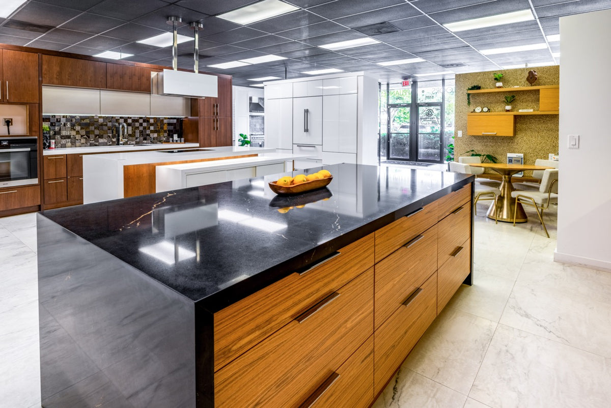 Bellmont Modern Teak Wood Veneer Wet Bar with Island