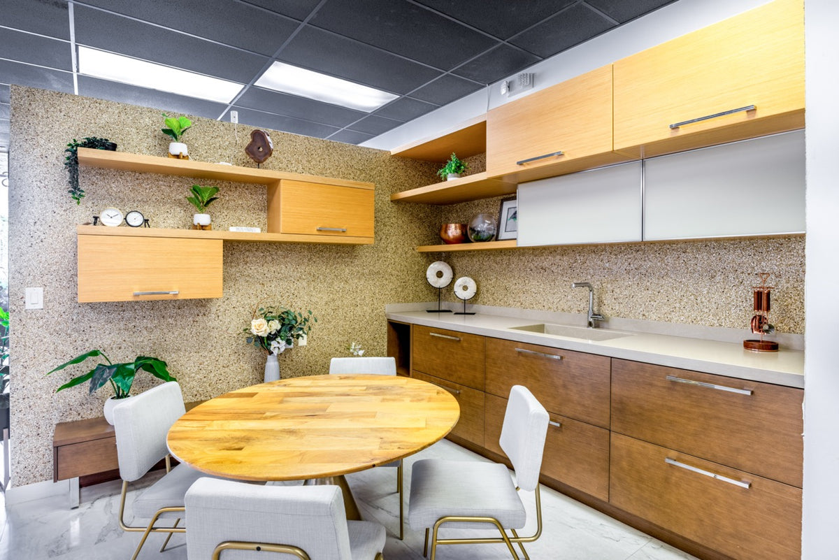 High-end architectural residential bar cabinets in light wood finish