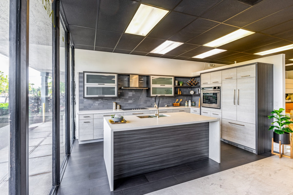 Bellmont Modern Wood Veneer Kitchen with Island & Appliances