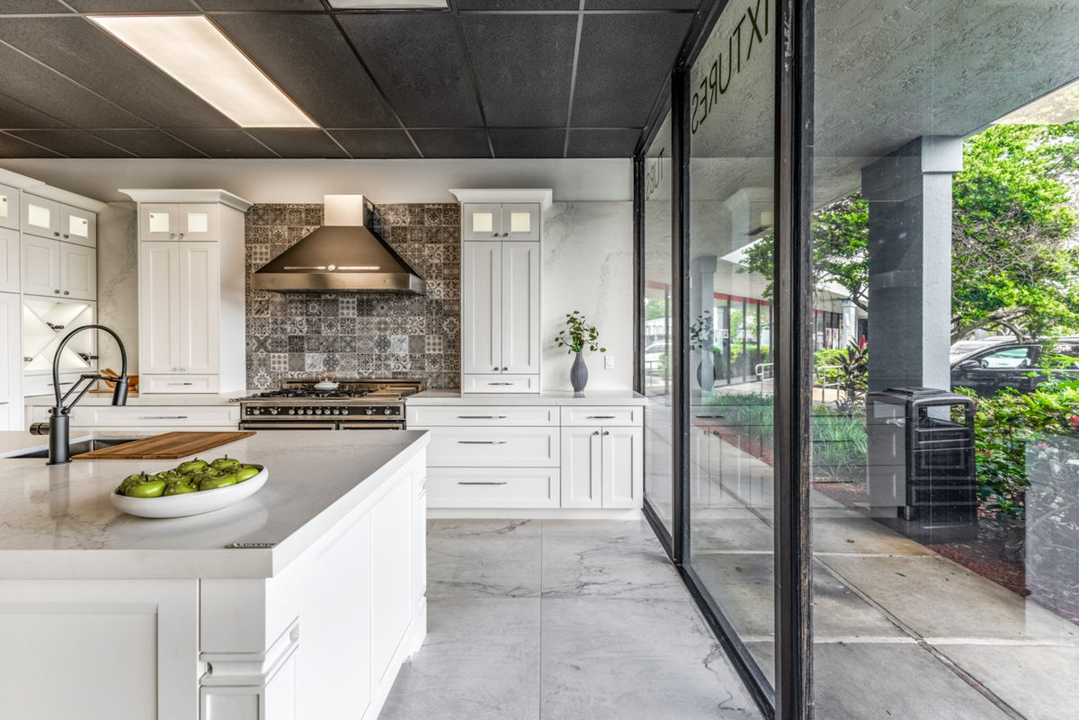 High end showroom display transitional Bellmont kitchen