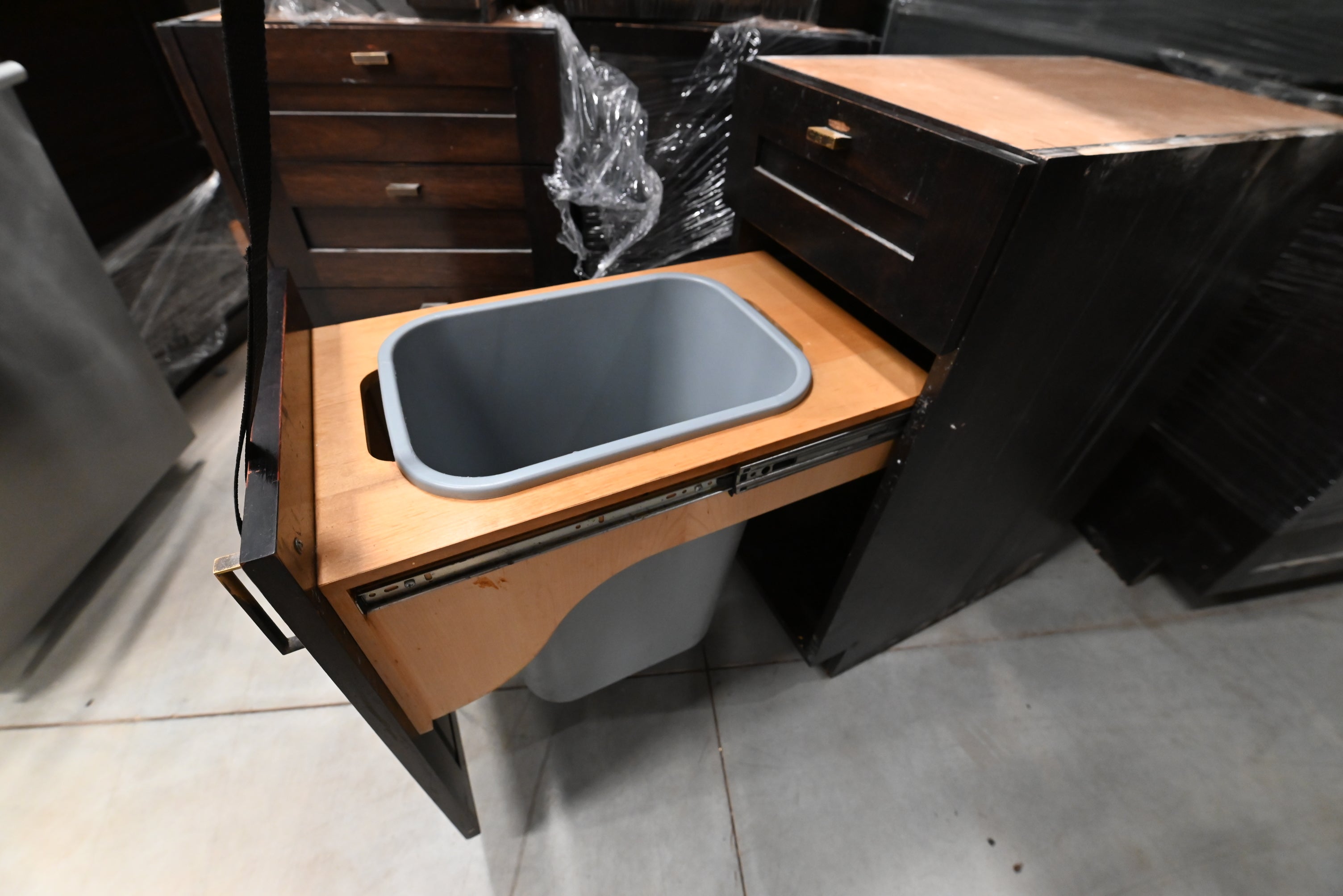 Transitional Dark Wooden Brown Kitchen with Island, Marble Countertops & Luxury Appliances