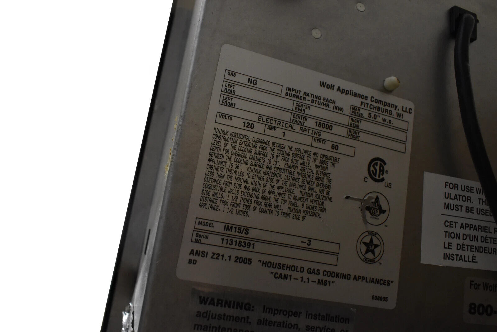 Wolf IM15/S 15" Stainless Steel Multi-Function Gas Cooktop