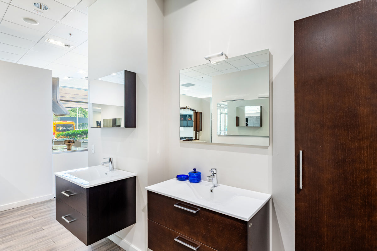 Wood Veneer 36" Single Floating Vanity & Column Integrated Sink Top