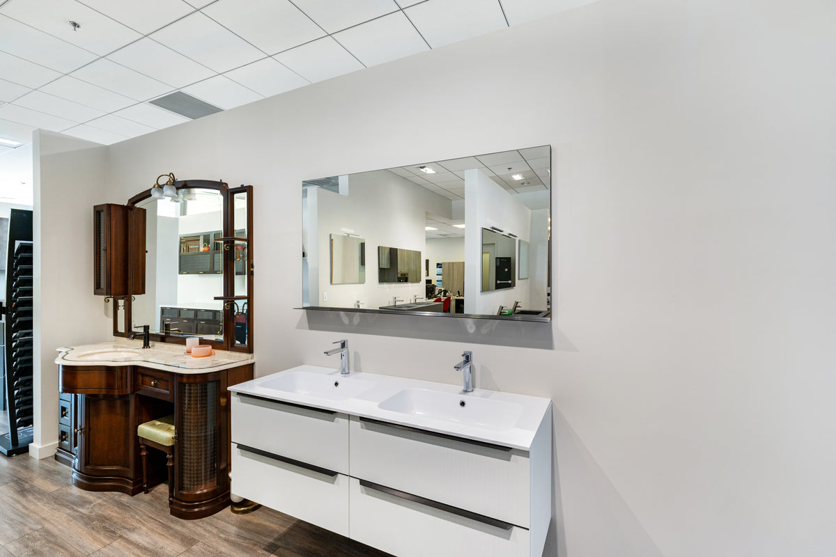Modern 55.5" White Double Floating Vanity with Integrated Sinks