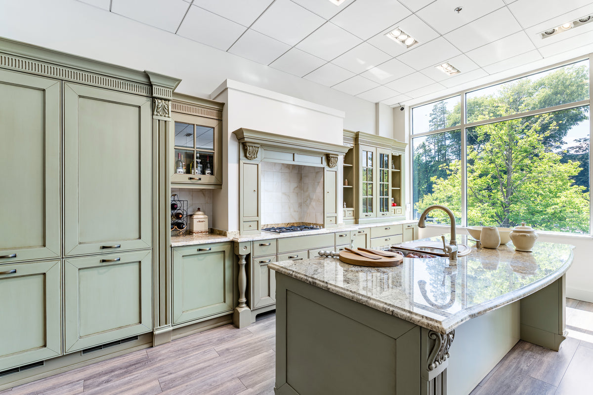 "The Waverly" Traditional Olive Green Kitchen with Island & Appliances