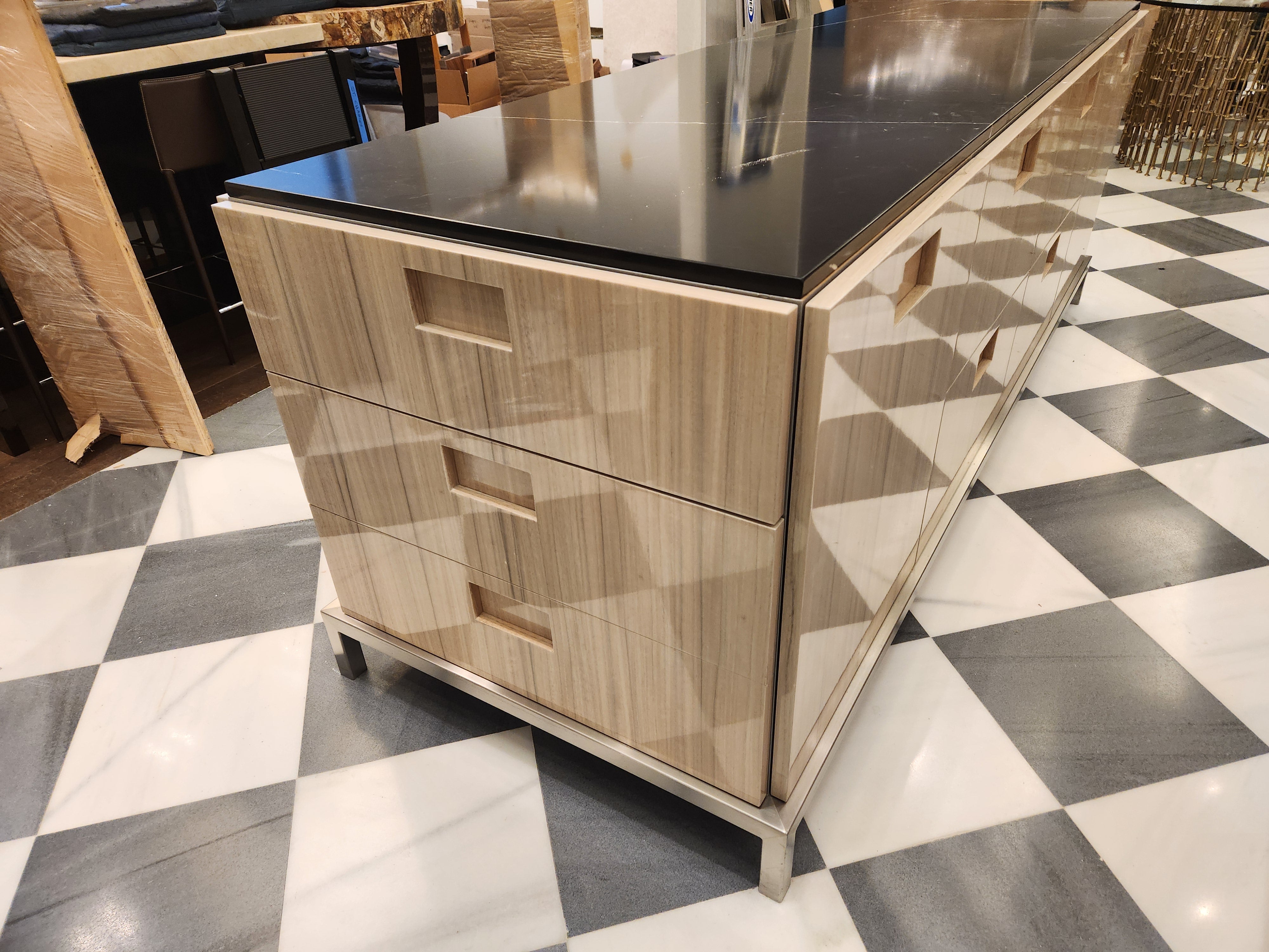 St. Charles Lacquer Paldao Freestanding Island with Dekton Countertop and Storage