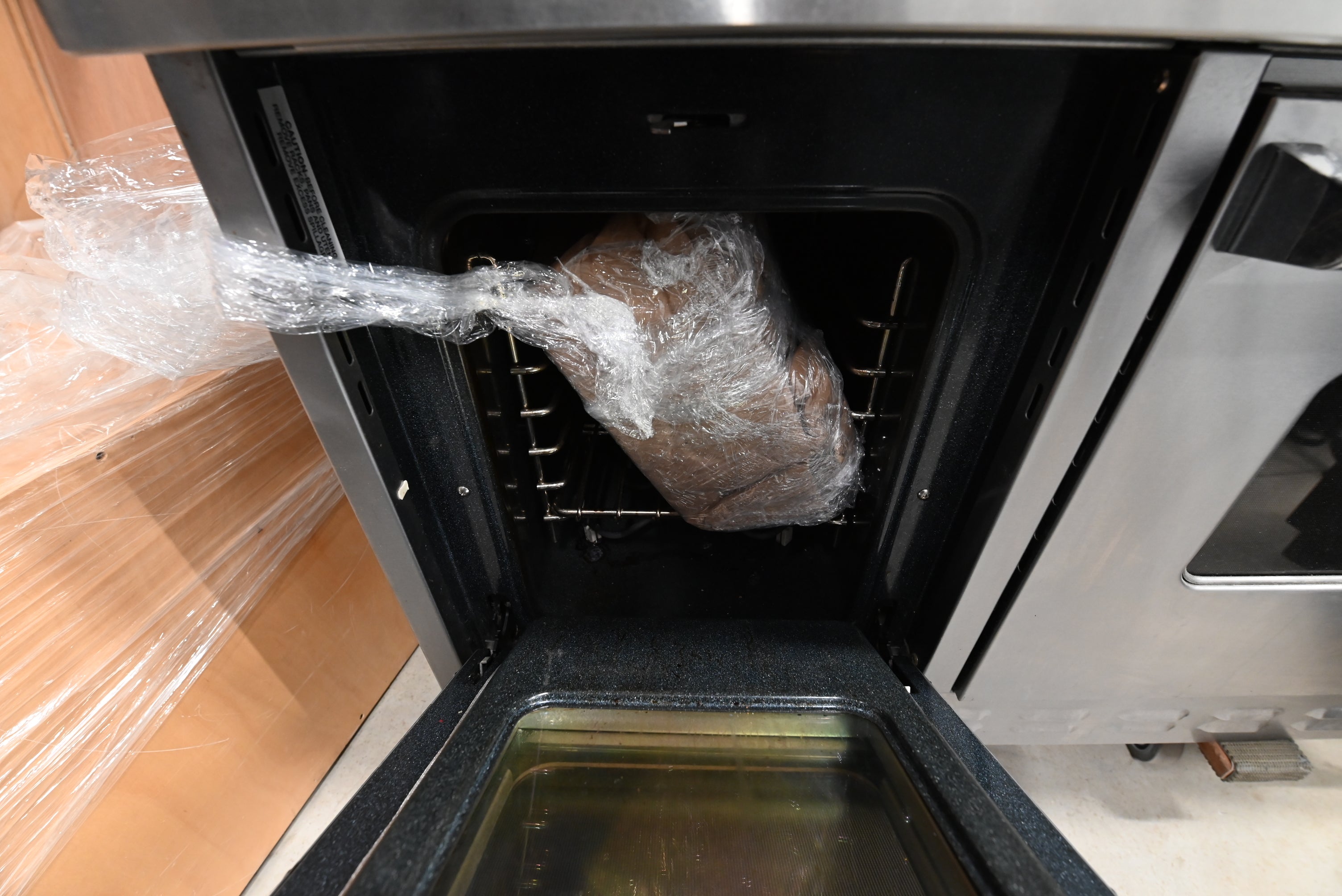Transitional Dark Wooden Brown Kitchen with Island, Marble Countertops & Luxury Appliances