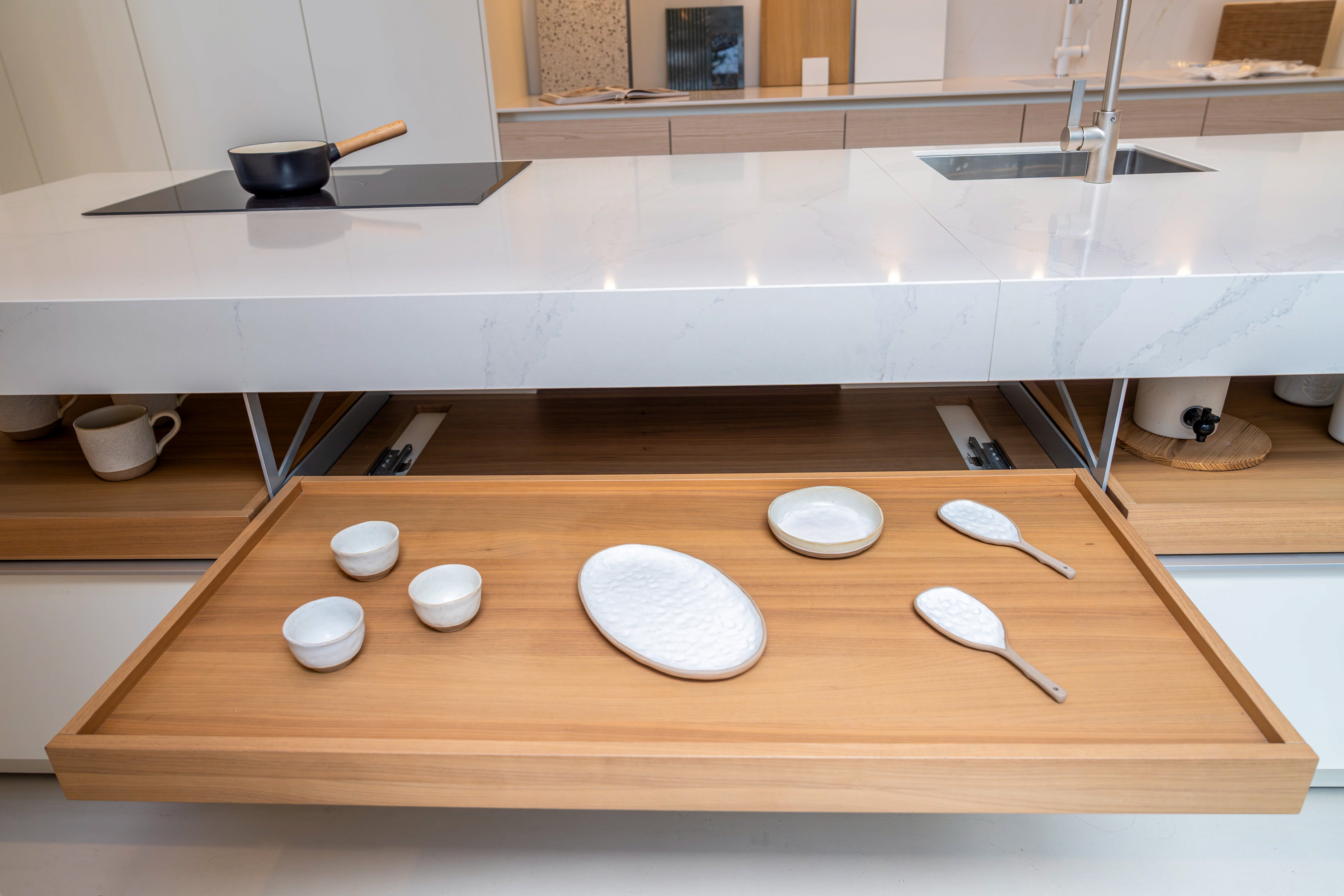 Poggenpohl +Modo High-Gloss Blossom White Kitchen Island