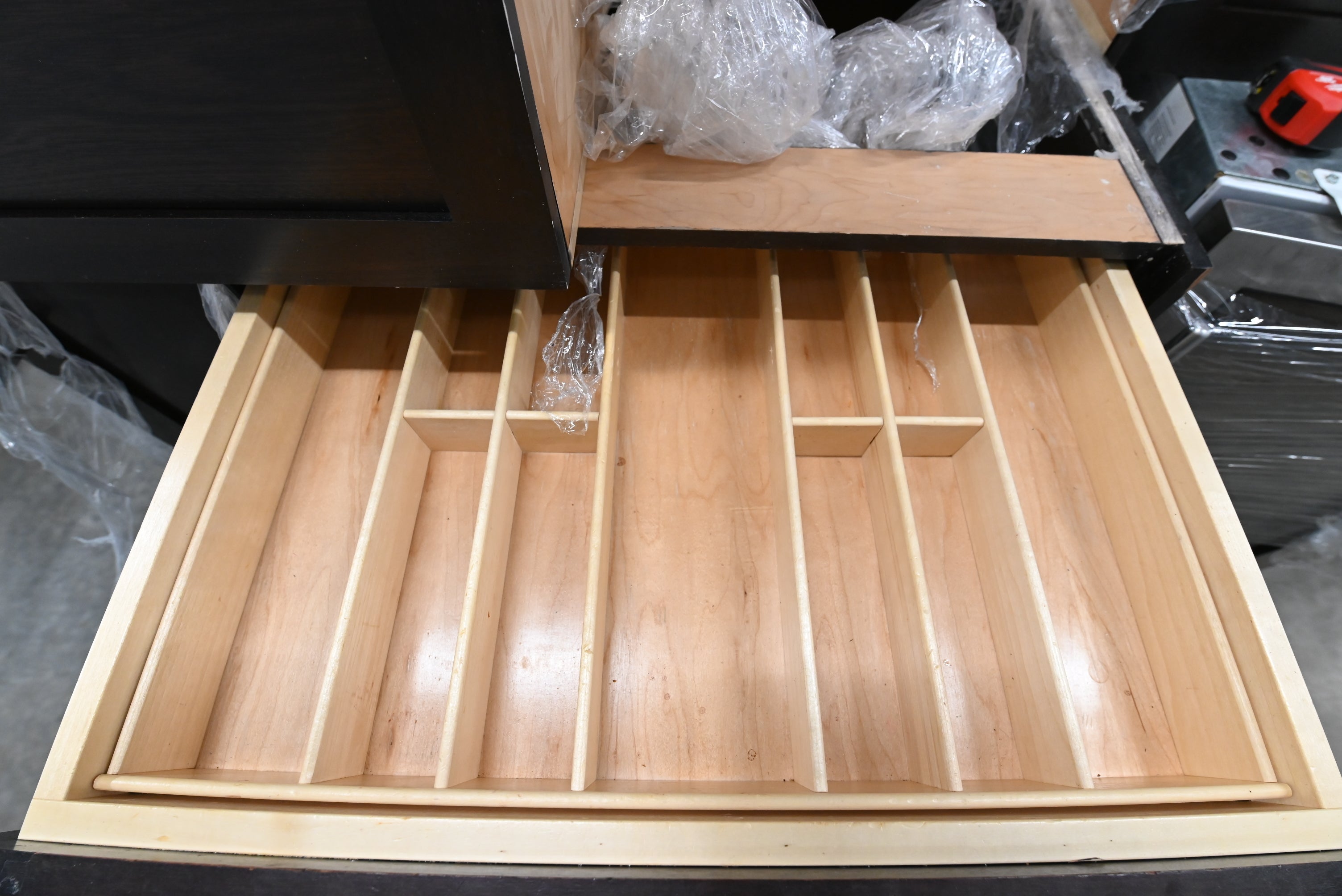 Transitional Dark Wooden Brown Kitchen with Island, Marble Countertops & Luxury Appliances