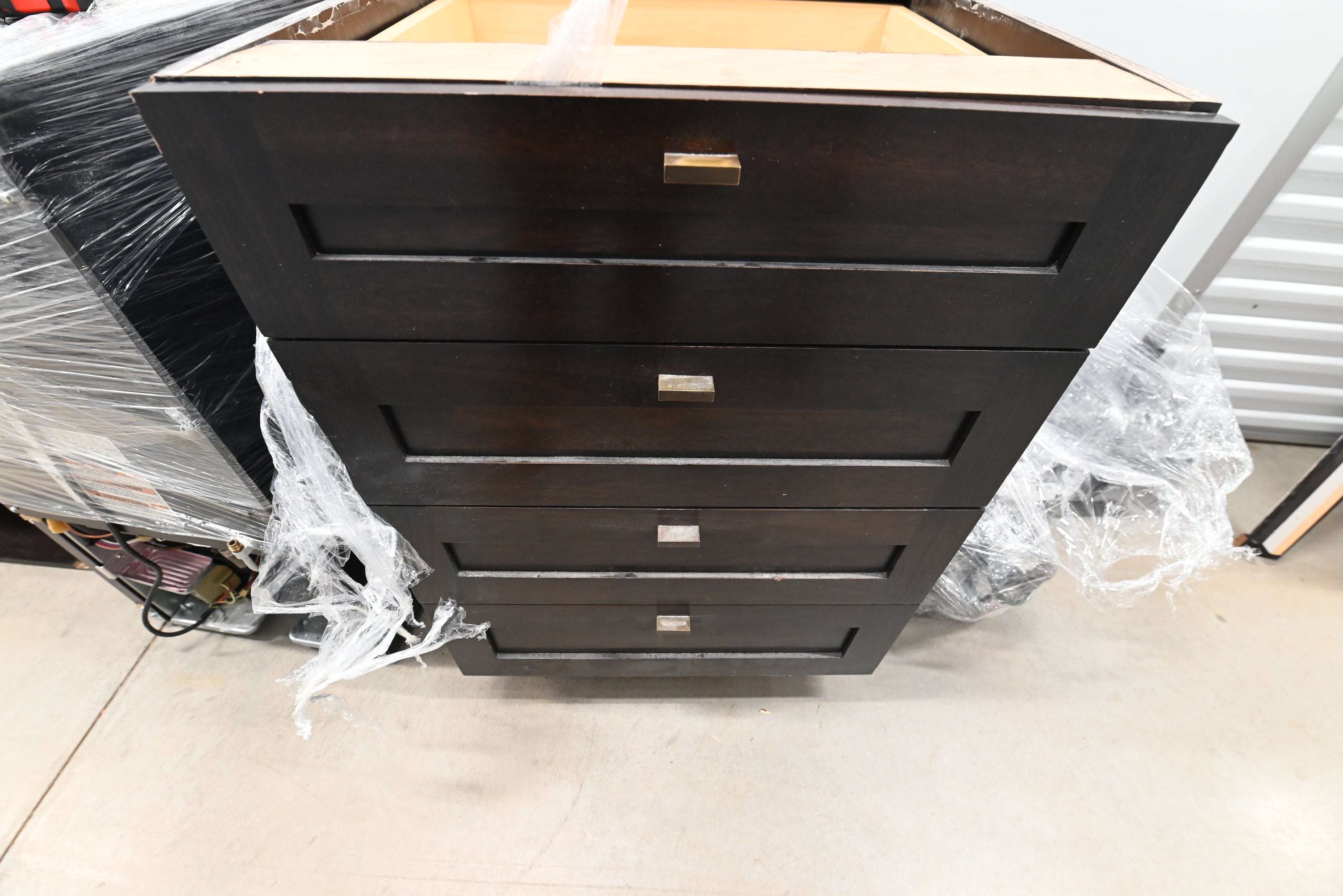 Transitional Dark Wooden Brown Kitchen with Island, Marble Countertops & Luxury Appliances