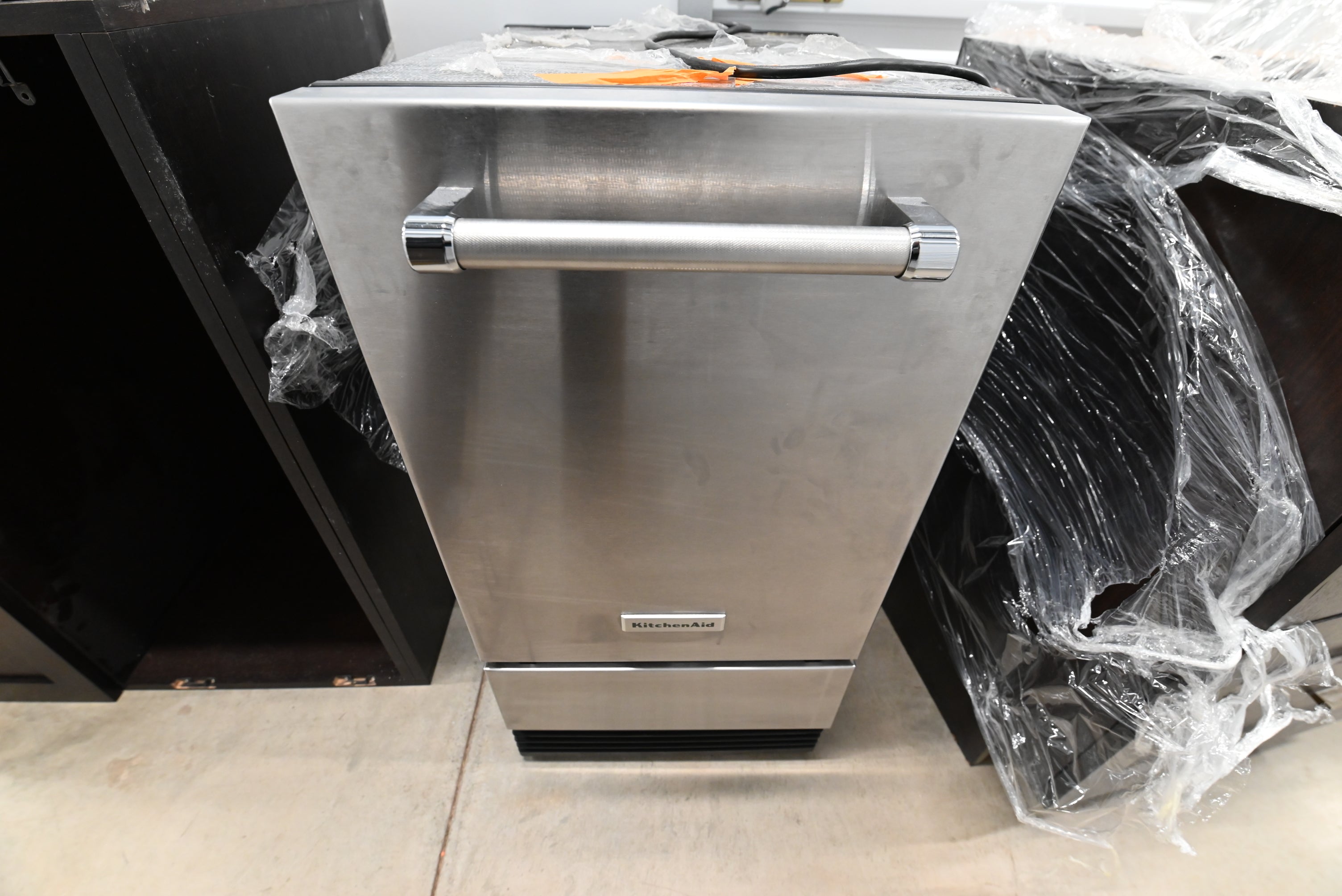 Transitional Dark Wooden Brown Kitchen with Island, Marble Countertops & Luxury Appliances