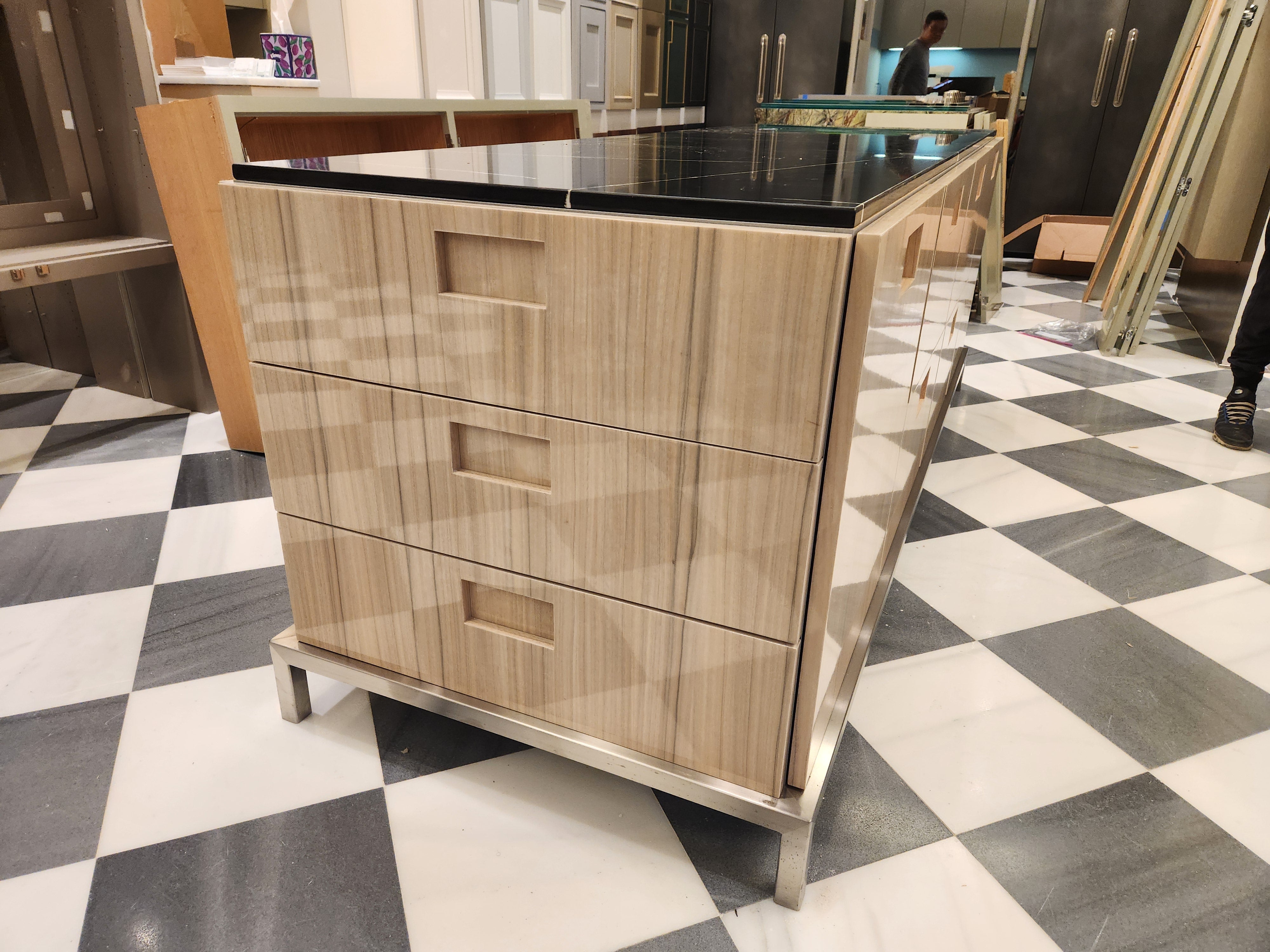 St. Charles Lacquer Paldao Freestanding Island with Dekton Countertop and Storage