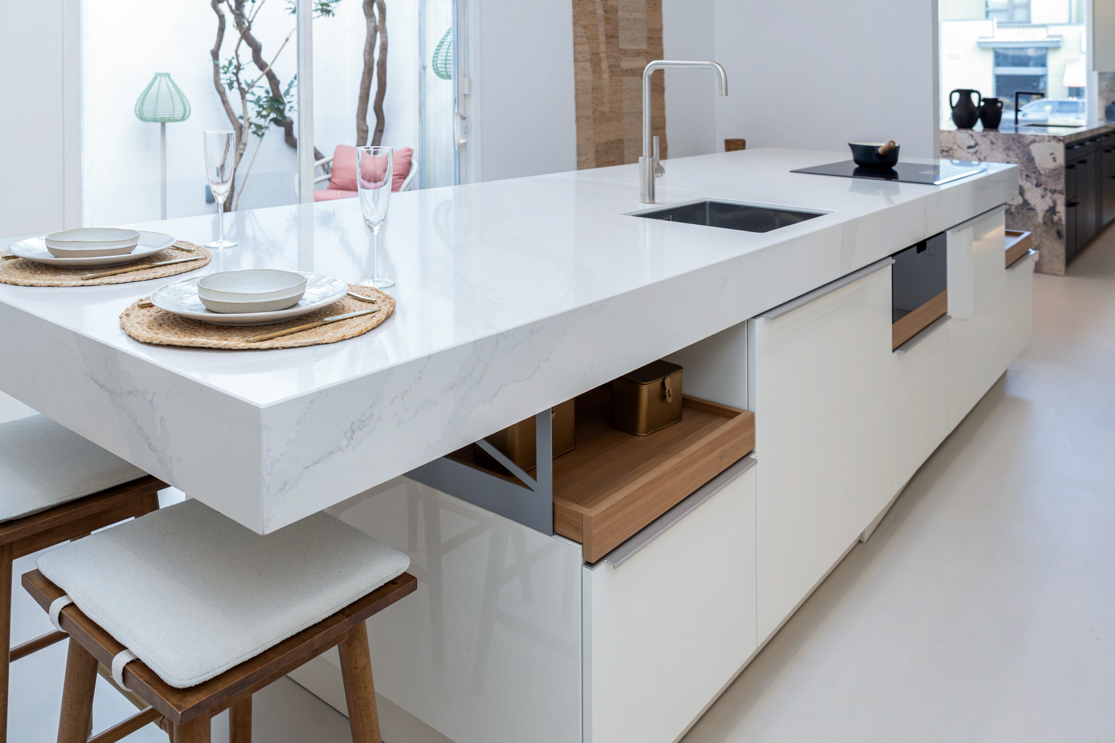 Poggenpohl +Modo High-Gloss Blossom White Kitchen Island