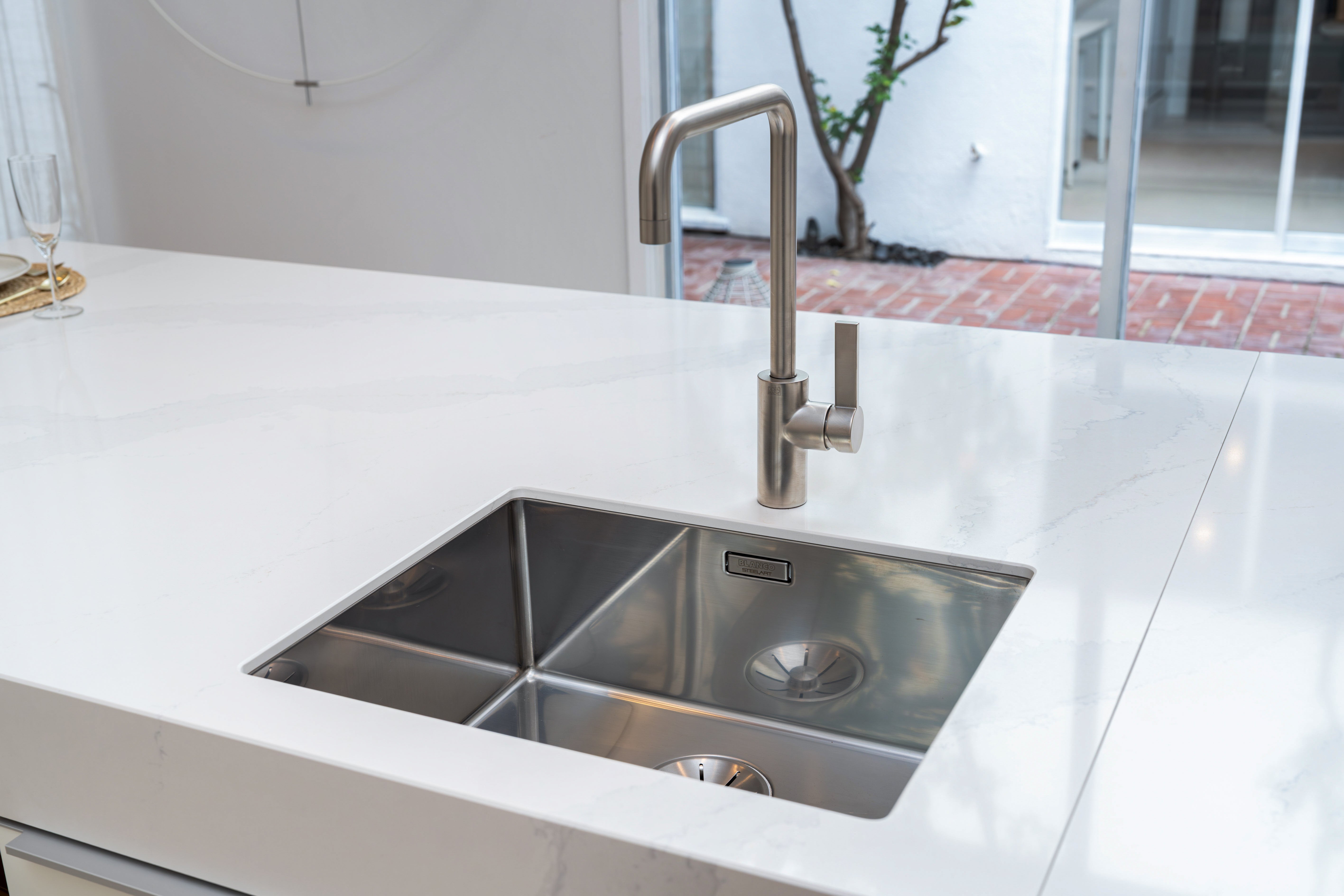 Poggenpohl +Modo High-Gloss Blossom White Kitchen Island