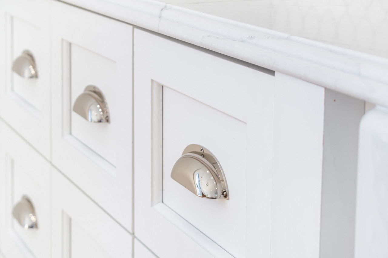 Plain & Fancy Transitional White Kitchen Cabinets with Oak Island & Farmhouse Sink