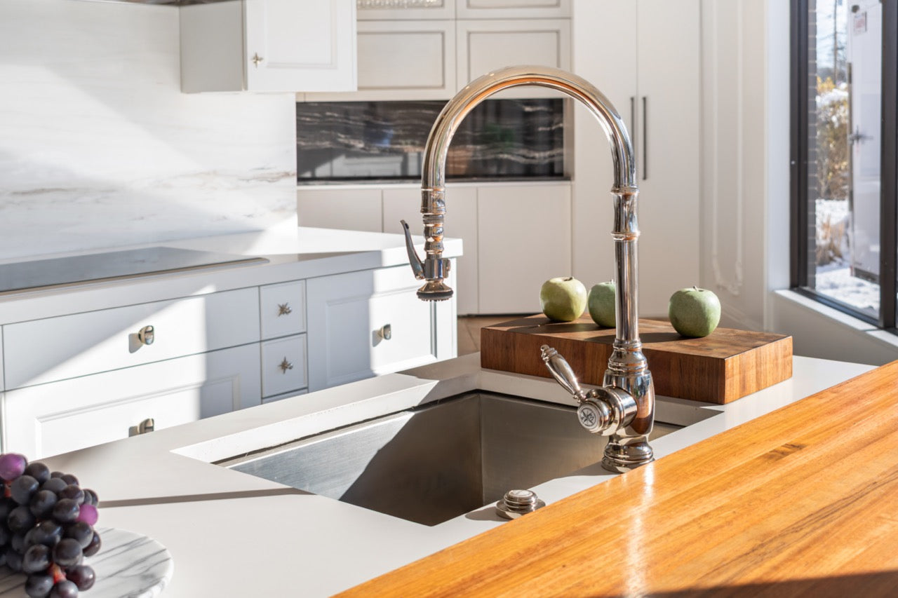 Rutt Regency Transitional White Kitchen with Wolf Appliances