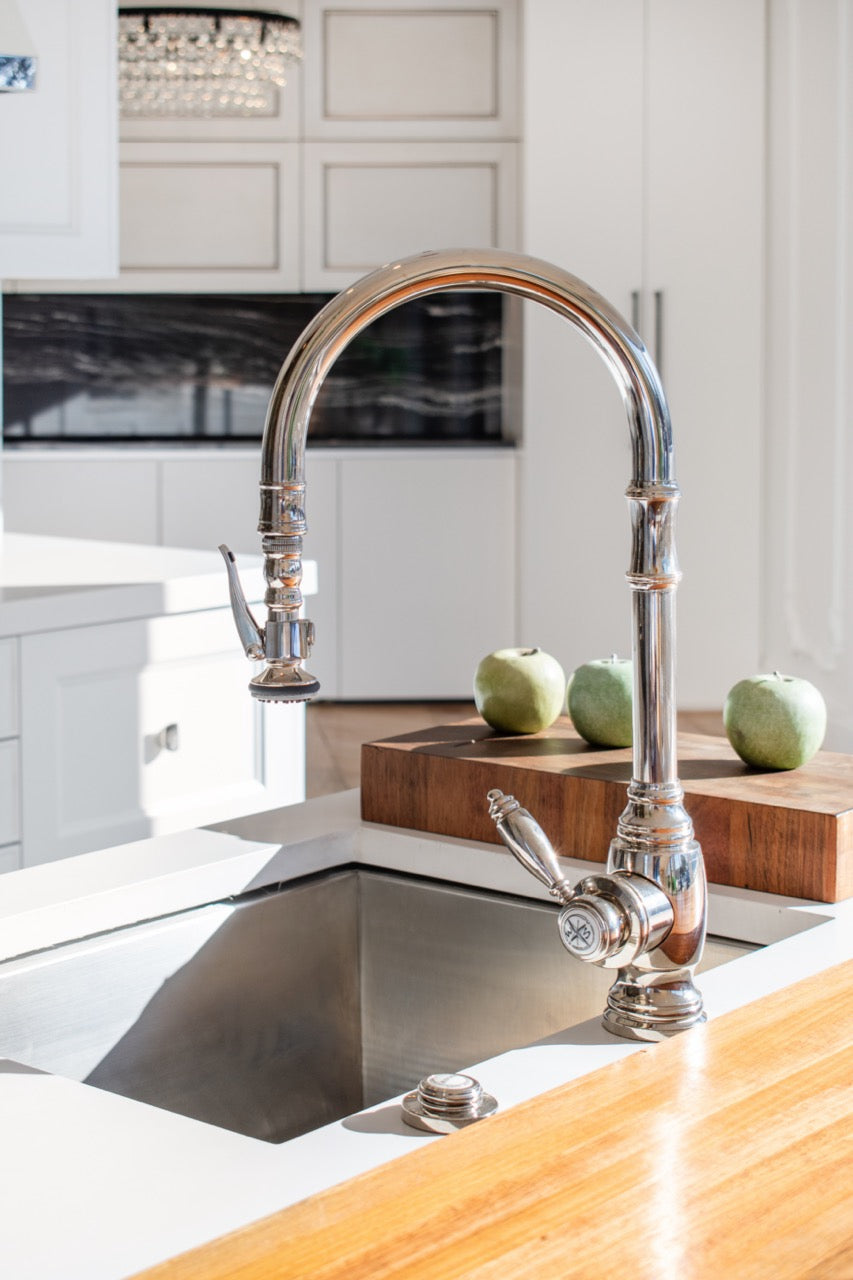 Rutt Regency Transitional White Kitchen with Wolf Appliances