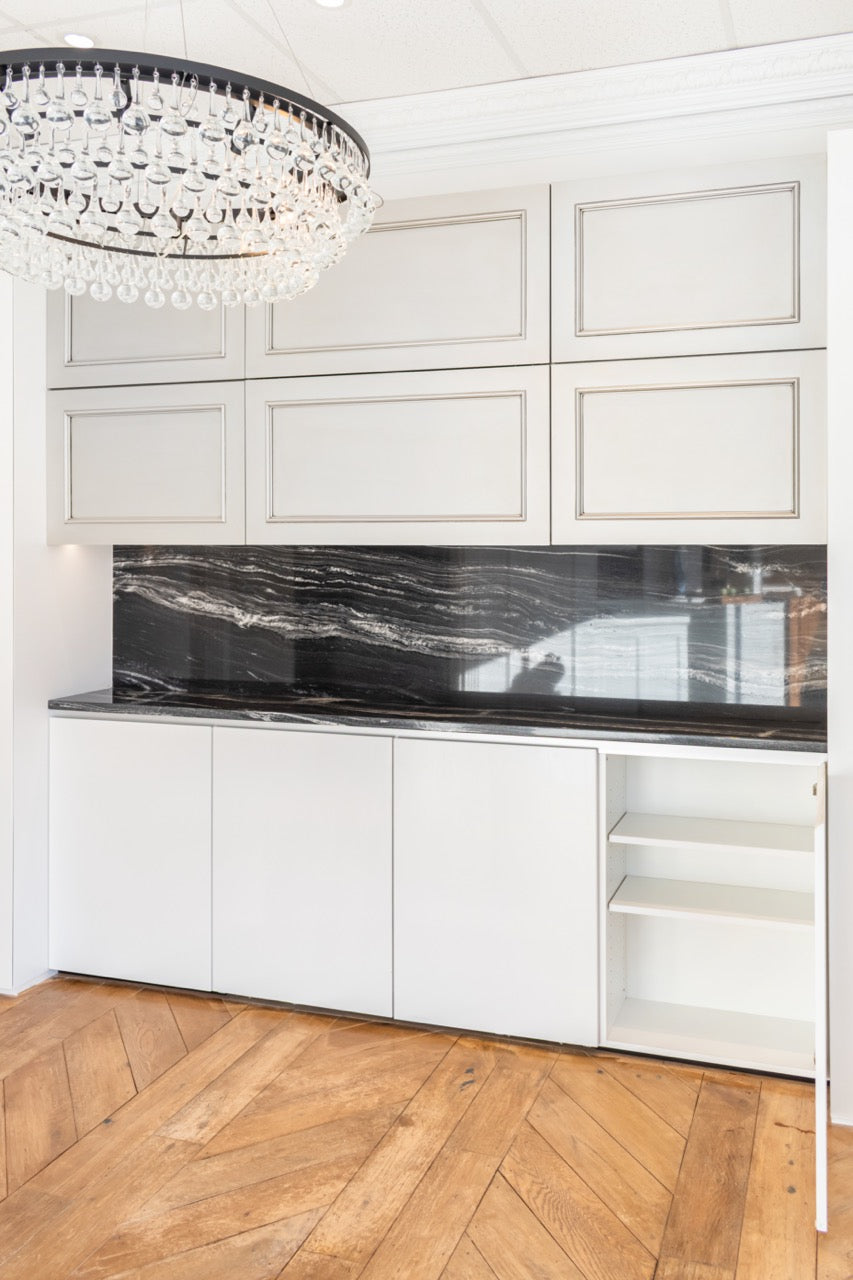 Plain & Fancy Transitional White Showroom Display Butler's Pantry Wall