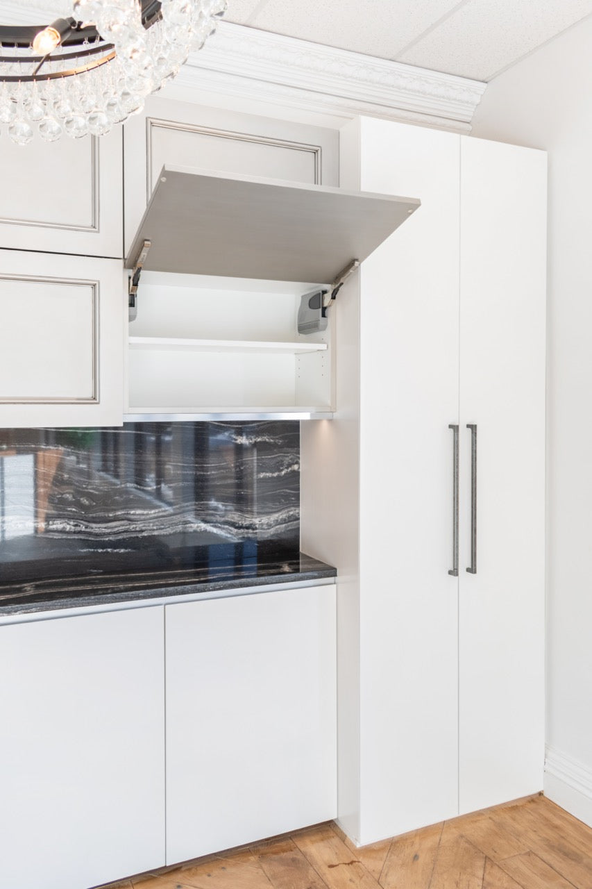 Plain & Fancy Transitional White Showroom Display Butler's Pantry Wall