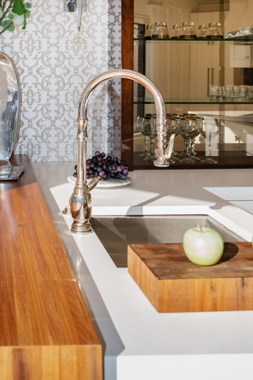 Rutt Regency Transitional White Kitchen with Wolf Appliances
