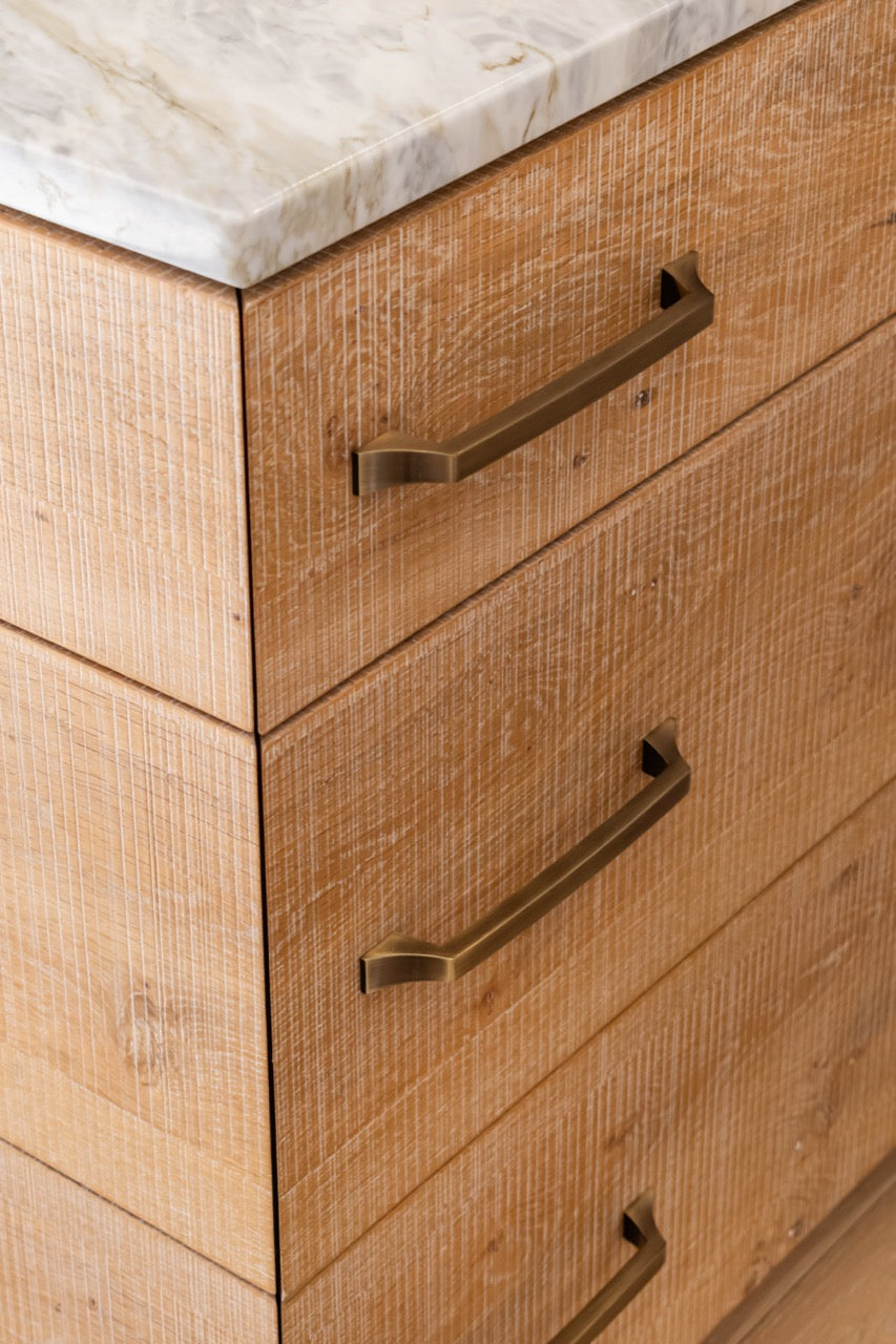 Dutch Made Transitional Navy and Wood Veneer Pantry Wall with Open Shelving