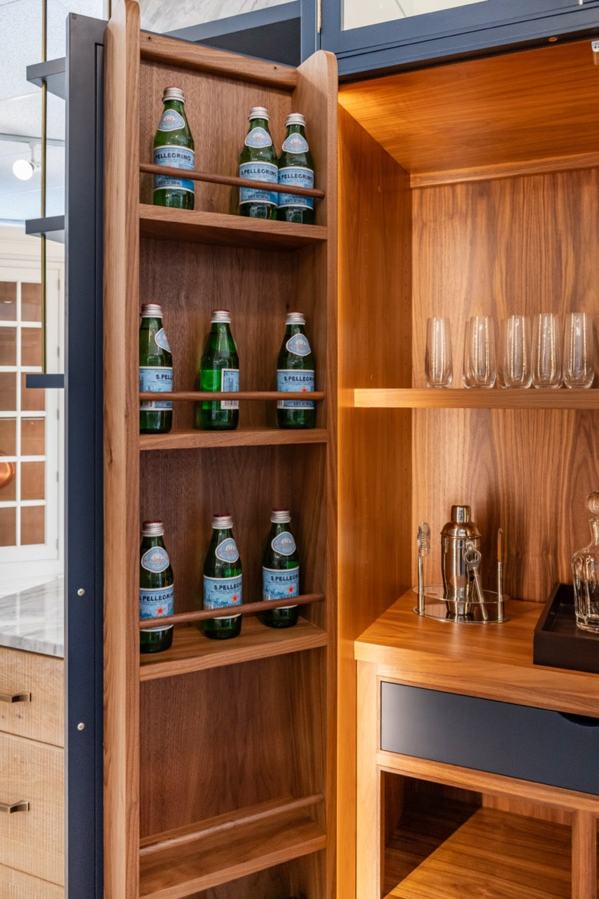 Dutch Made Transitional Navy & Wood Veneer Pantry Wall